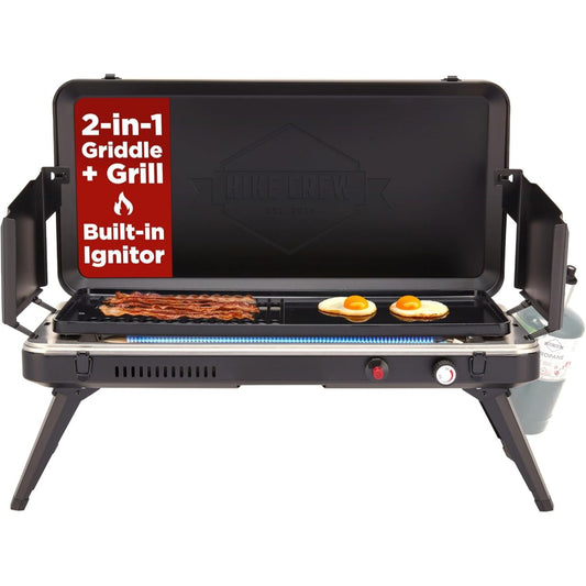 Hike Crew Gas Camping Grill & Griddle - 13,000 BTU Portable Propane Grill with Integrated Igniter & More!