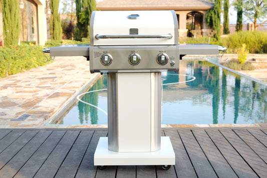 Kenmore 3-Burner Gas Grill, Outdoor BBQ Grill, Propane Grill with Foldable Side Tables, Pearl White