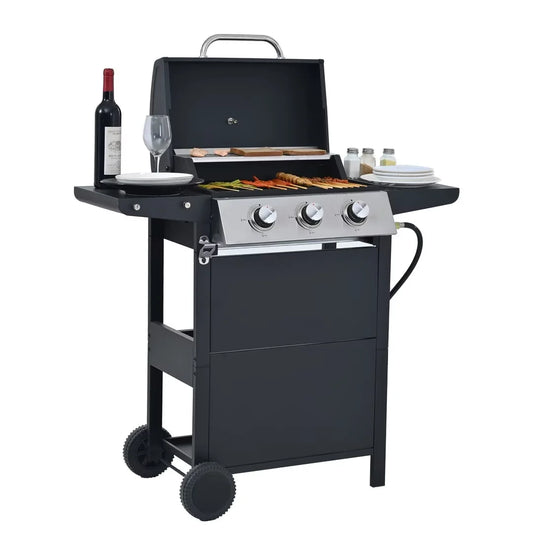 Leuco 3 Burner BBQ Propane Gas Grill, Stainless Steel 25,650 BTU Patio Garden Barbecue Grill with Two Shelves, Lid, Wheels and Bottle Opener