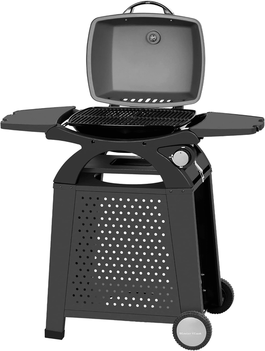 MASTER COOK Gas Grill, Portable Tabletop Propane BBQ Grill with Cart for Patio, Camping, Travel
