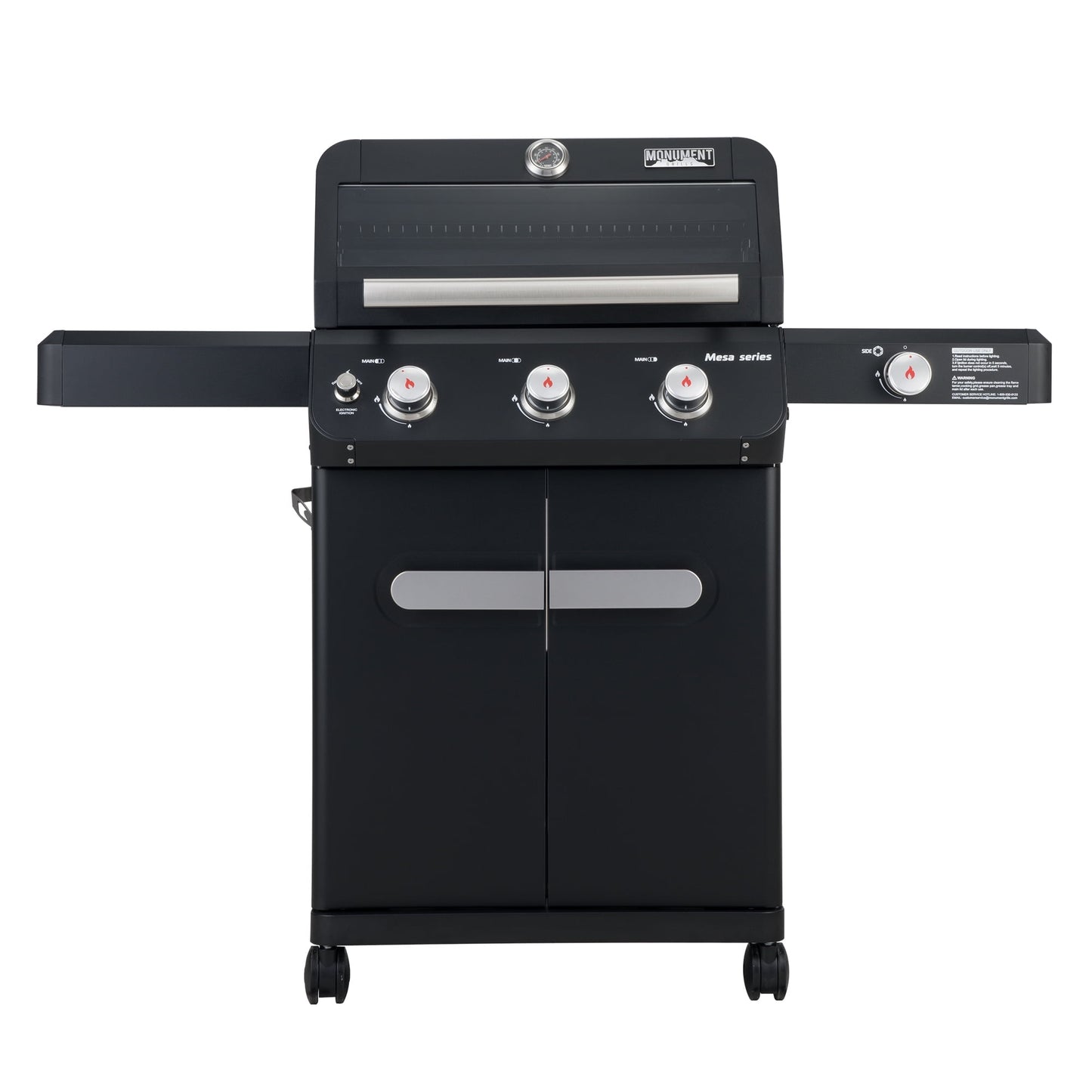 Mesa 3-Burner Propane Gas Grill in Black with Clear View Lid and LED Controls