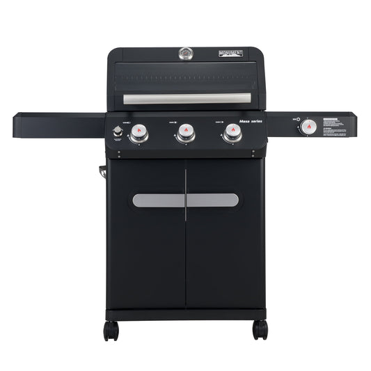 Mesa 3-Burner Propane Gas Grill in Black with Clear View Lid and LED Controls