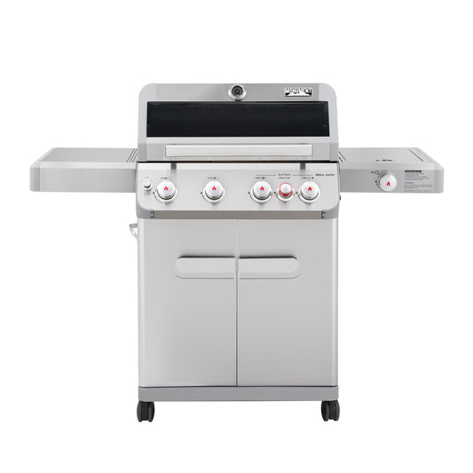 Mesa 4-Burner Propane Gas Grill in Stainless Steel with Broil Zone, Clear View Lid, Side Burner and LED Controls