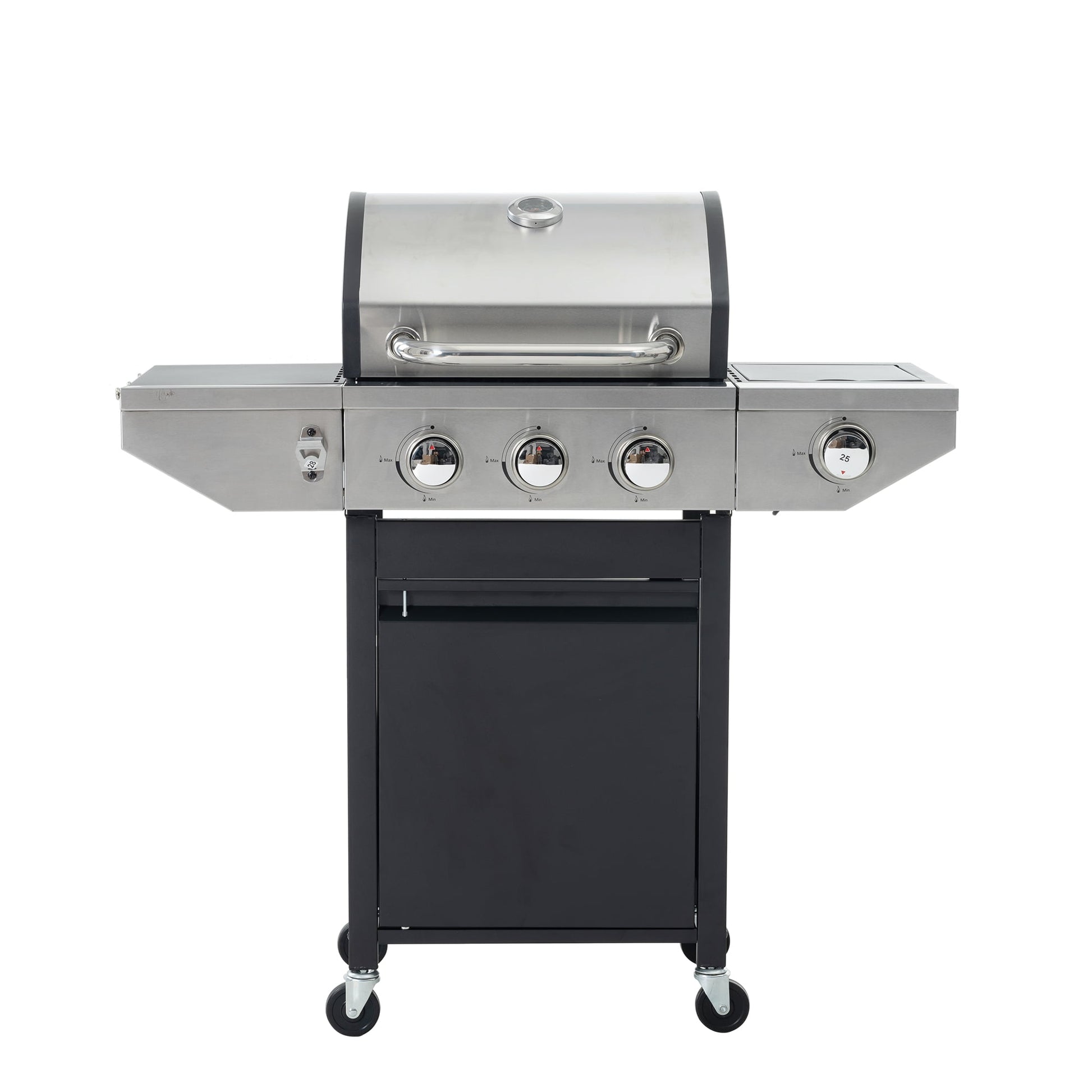 Miniyam 3-Burners Propane Gas Grill with Side Burner & Thermometer, 33950 BTU Output Stainless Steel Grill for Outdoor BBQ and Camping, Patio Backyard Barbecue