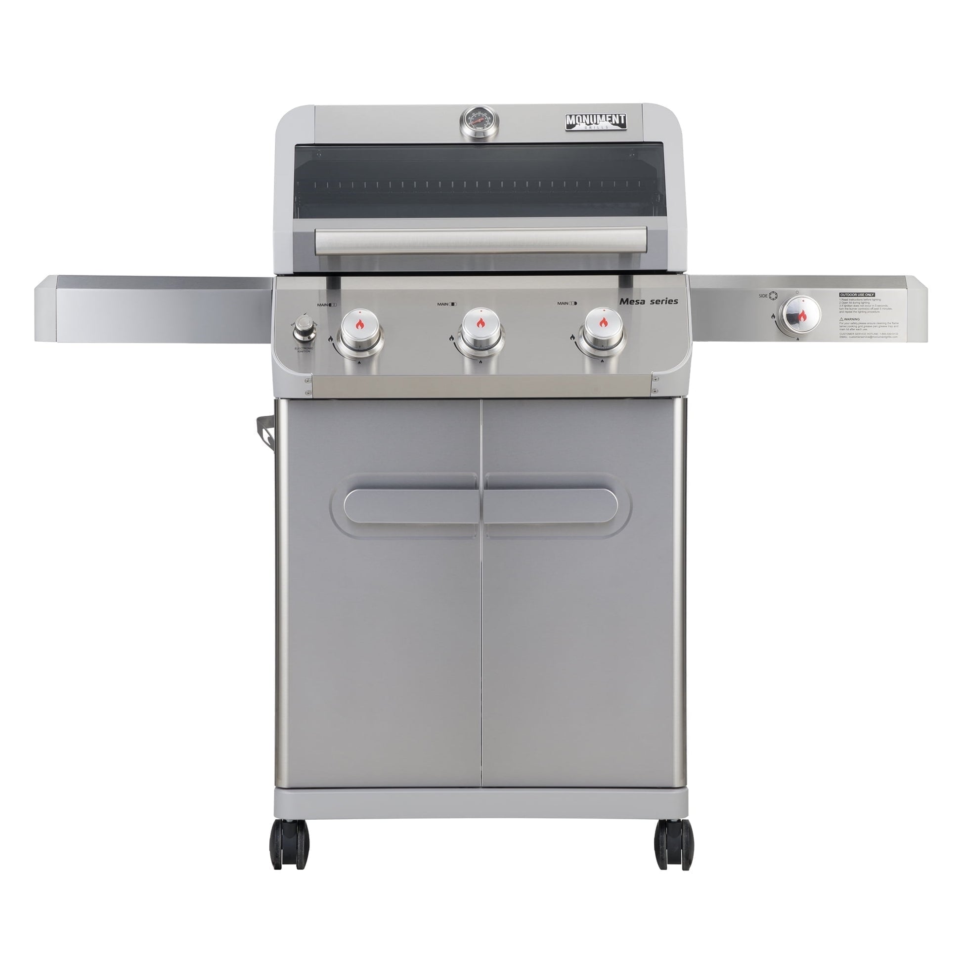 Monument Grill Mesa 3-Burner Propane Gas Grill in Stainless Steel with Clear View Lid and LED Controls
