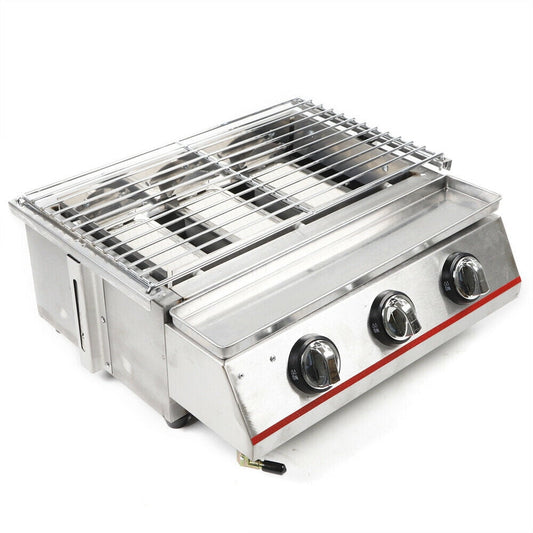 Portable Small Gas Barbecue Grill,Gas BBQ Grill with 3 Burner Switches and Lift Rack,Stainless Steel Propane Gas Grill Camp BBQ Grill for Backyard Garden Patio Balcony Outdoor