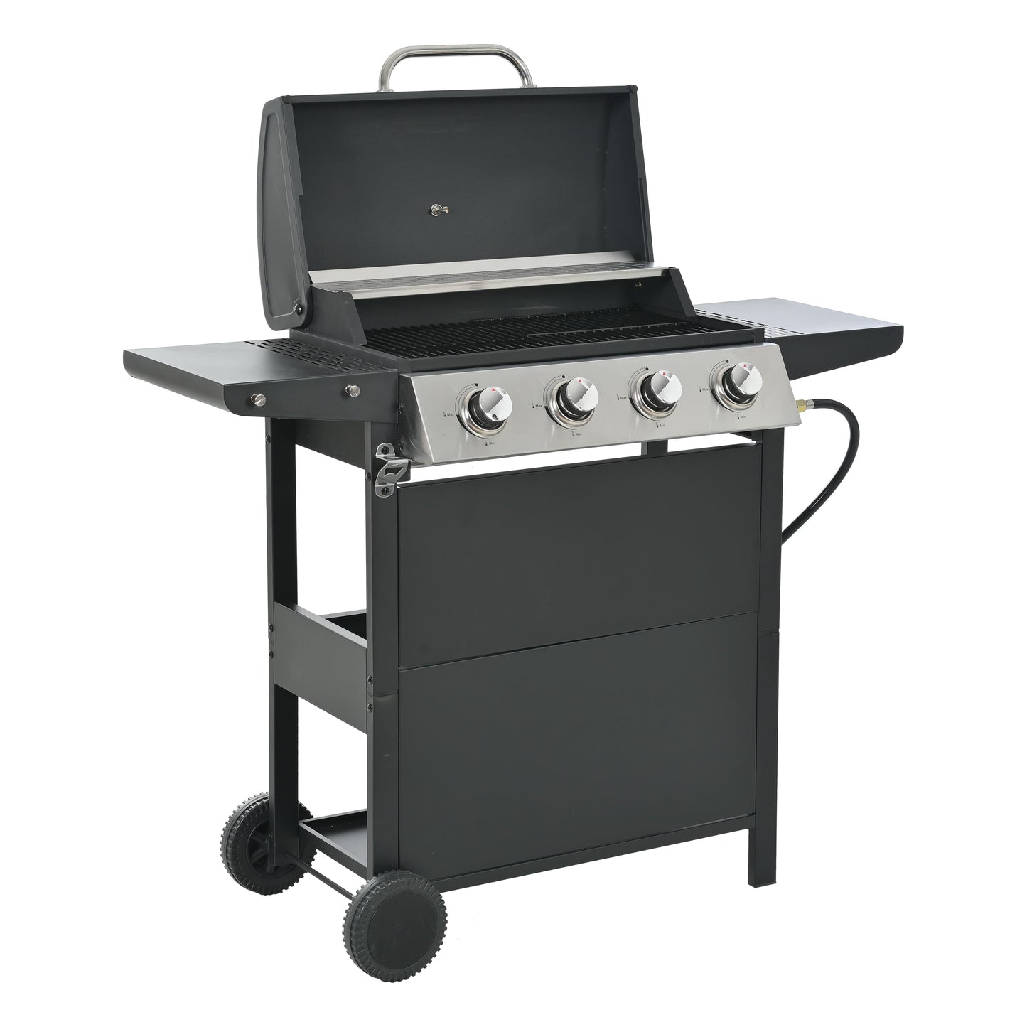 Propane Grill 4 Burner, 34,200 BTU Stainless Steel Gas Grill with Porcelain-Enamel Cooking Grates, Integrated Ignition System, and Built-in Thermometer for Outdoor BBQ