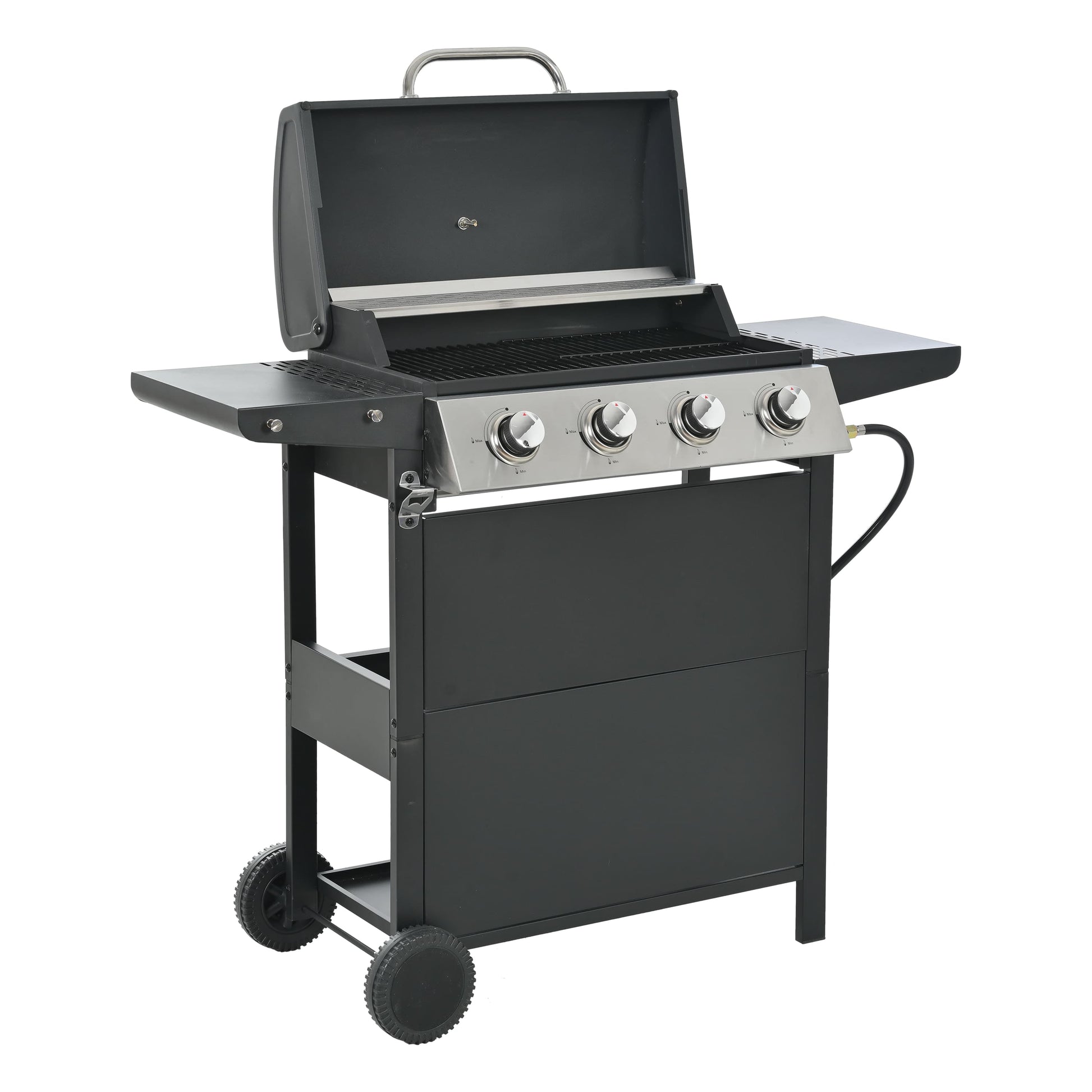 Propane Grill 4 Burner, 34,200 BTU Stainless Steel Gas Grill with Porcelain-Enamel Cooking Grates, Integrated Ignition System, and Built-in Thermometer for Outdoor BBQ