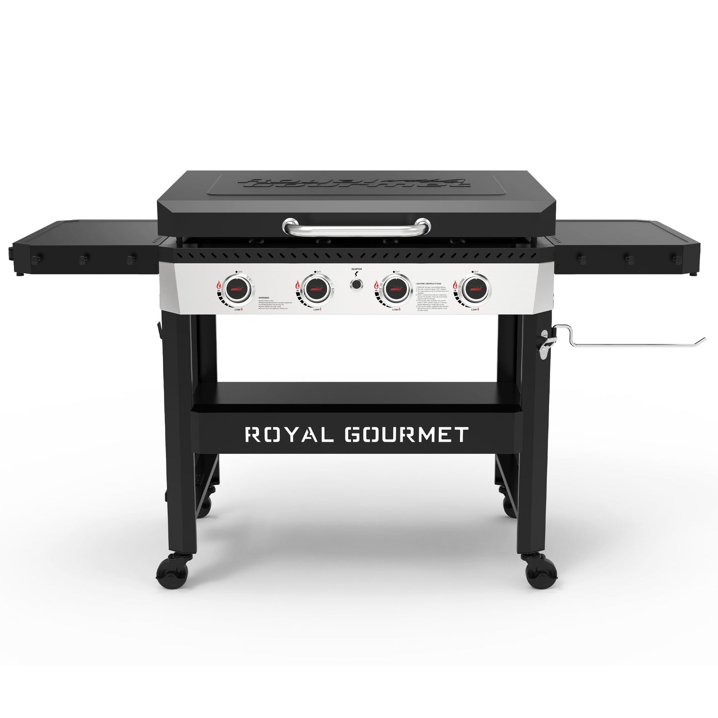 Royal Gourmet GB4007P 34-Inch 4-Burner Propane Gas Griddle with Hood, Griddle with Collapsible Side Shelves and Front Basket