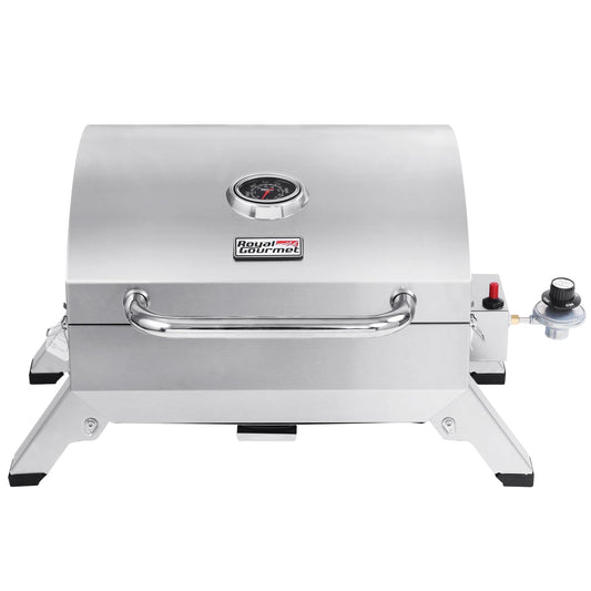 Royal Gourmet GT1001 Stainless Steel Portable Gas Grill, Tabletop Grill with Folding Legs and Lockable Lid, Outdoor Camping, Deck and Tailgating, Silver