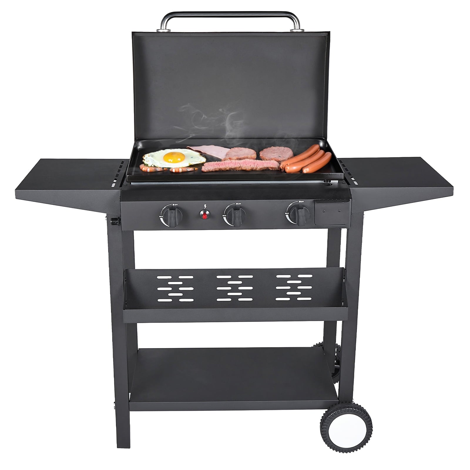 SUGIFT 3-Burner Propane Gas Griddle Outdoor Flat Top Gas Grill Can Be Detached Table Top Griddle, for BBQ, Camping