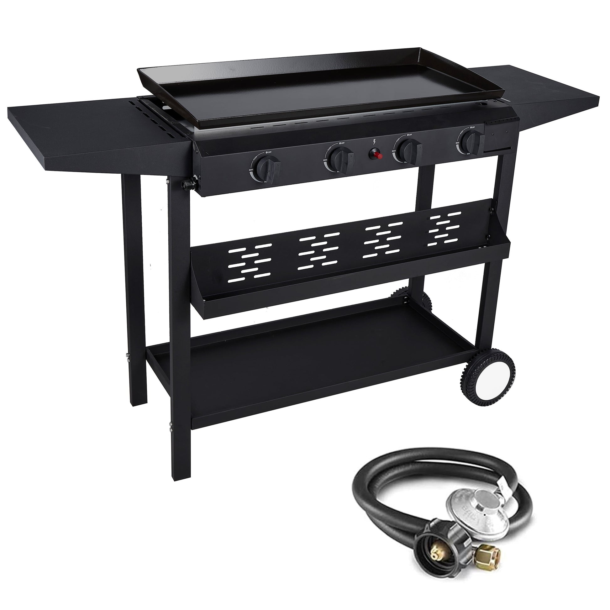 SUGIFT 4-Burner Propane Gas Griddle Flat Top Grill with Side Shelf for Outdoor BBQ & Camping