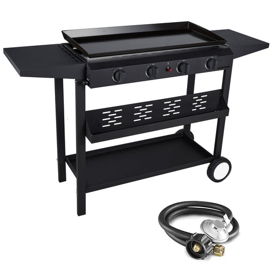 SUGIFT 4-Burner Propane Gas Griddle Flat Top Grill with Side Shelf for Outdoor BBQ & Camping