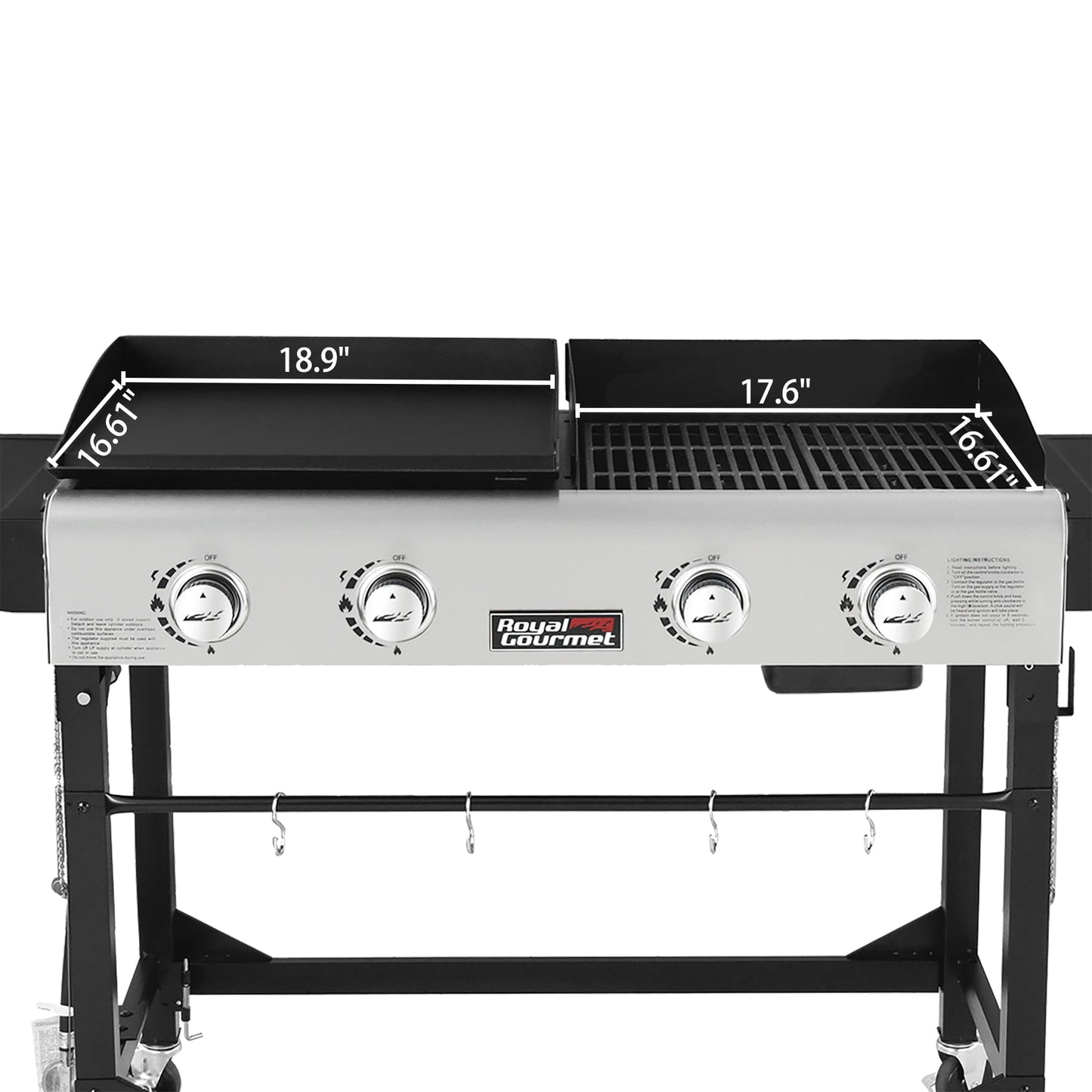 Royal Gourmet 4-Burner GD401 Portable Flat Top Gas Grill and Griddle Combo with Folding Legs