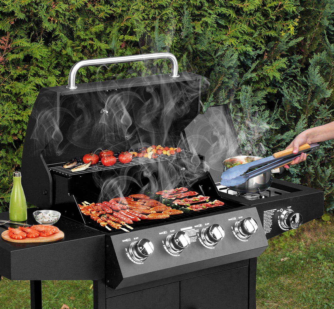 Ktaxon 4 Burner Propane Grill Gas Stove 58000 BTU with Side Stove,Wheels