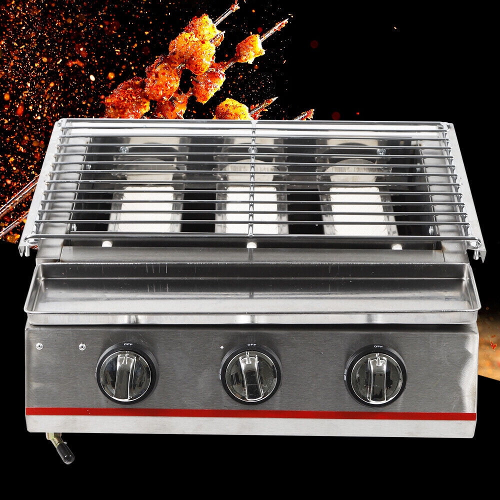 Portable Small Gas Barbecue Grill,Gas BBQ Grill with 3 Burner Switches and Lift Rack,Stainless Steel Propane Gas Grill Camp BBQ Grill for Backyard Garden Patio Balcony Outdoor