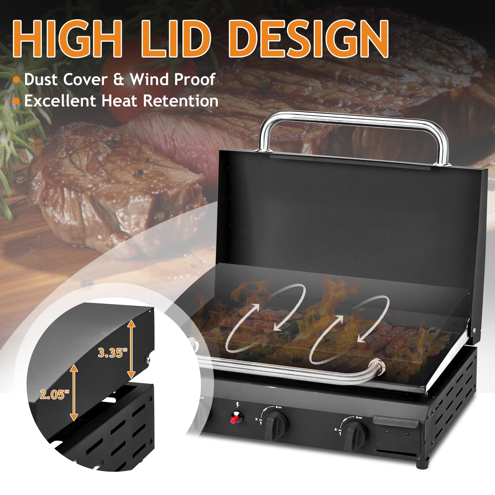 Ktaxon 3 Burner Propane Griddle Flat Top Gas Grill 30000 BTU with Lid,Ceramic Coated Cast Iron Pan,Portable