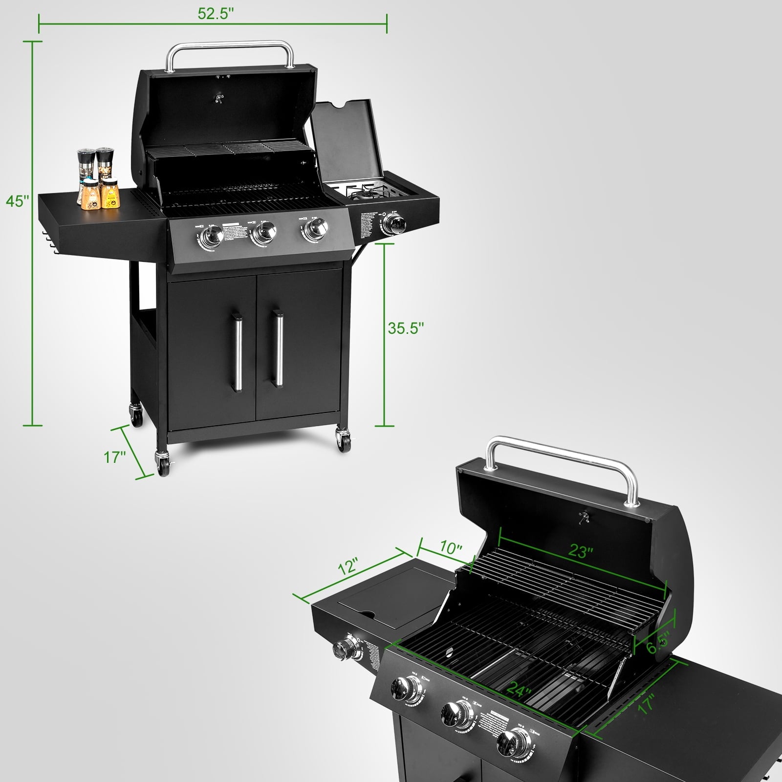 Ktaxon 3 Burner Propane Grill Gas Stove 46000 BTU with Side Stove,Wheels
