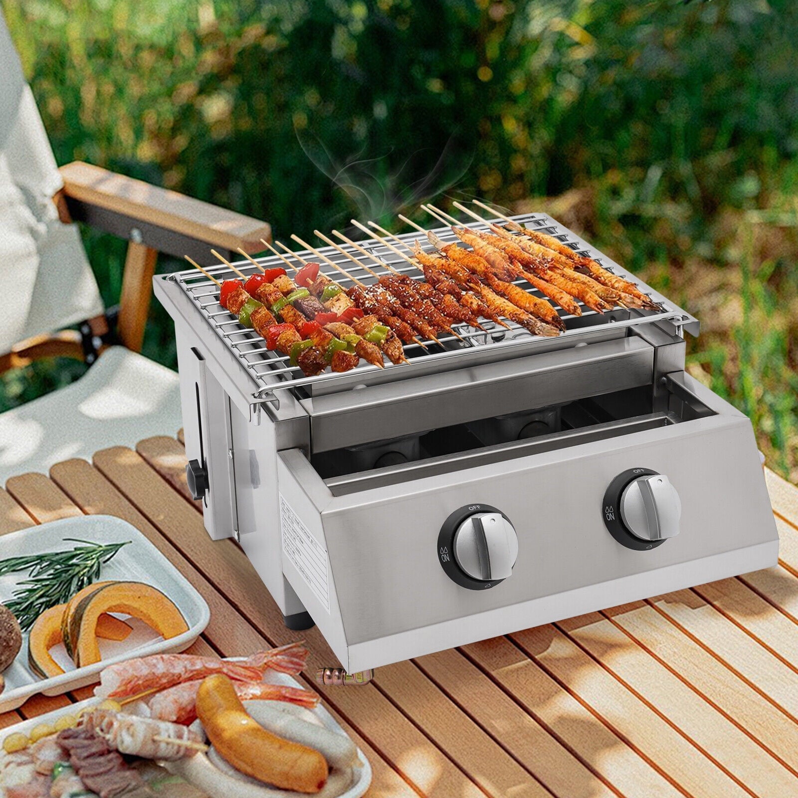2 Burner Tabletop Propane Gas Grill Stainless Steel Outdoor BBQ Camping Griddle