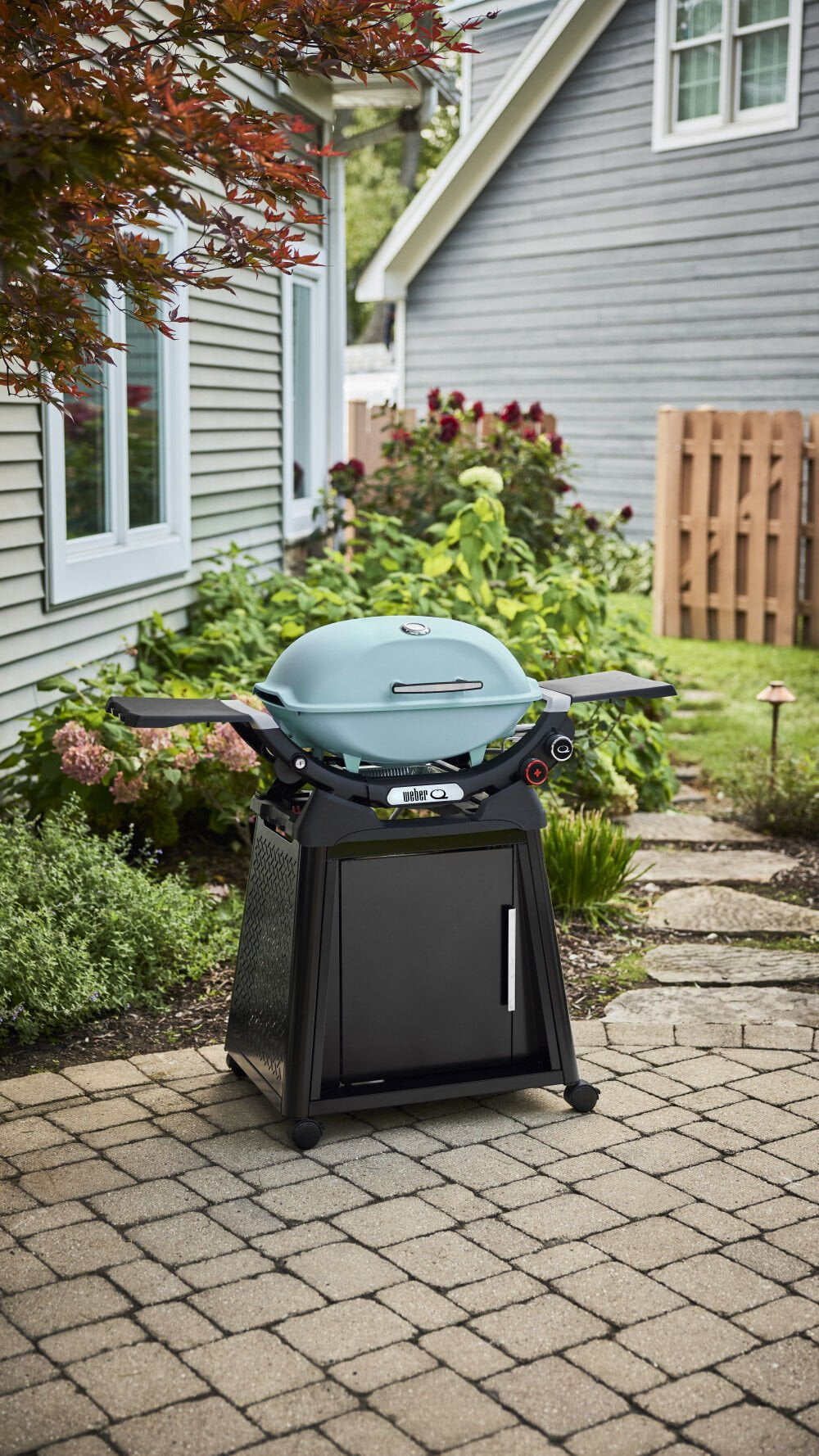 Weber Q2800N+ Gas Grill (Liquid Propane) With Stand Bundle, Sky Blue