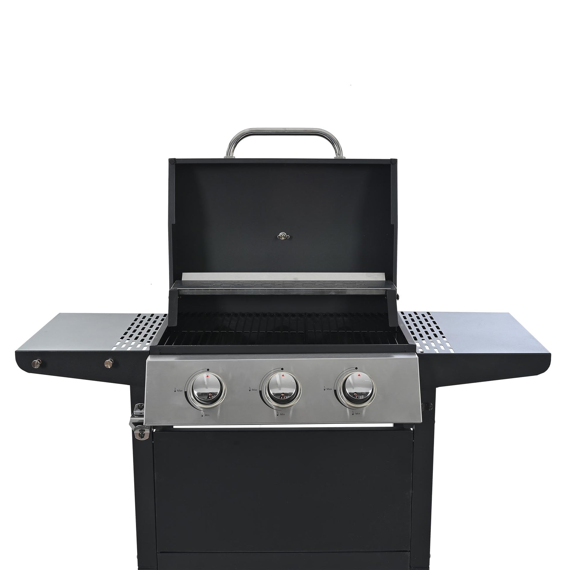 3 Burners BBQ Propane Gas Grill Side Burner & Thermometer, Stainless Steel 25,650 BTU Output Stainless Steel Grill for Patio Garden Barbecue Two Shelves (3-Burners Grill)