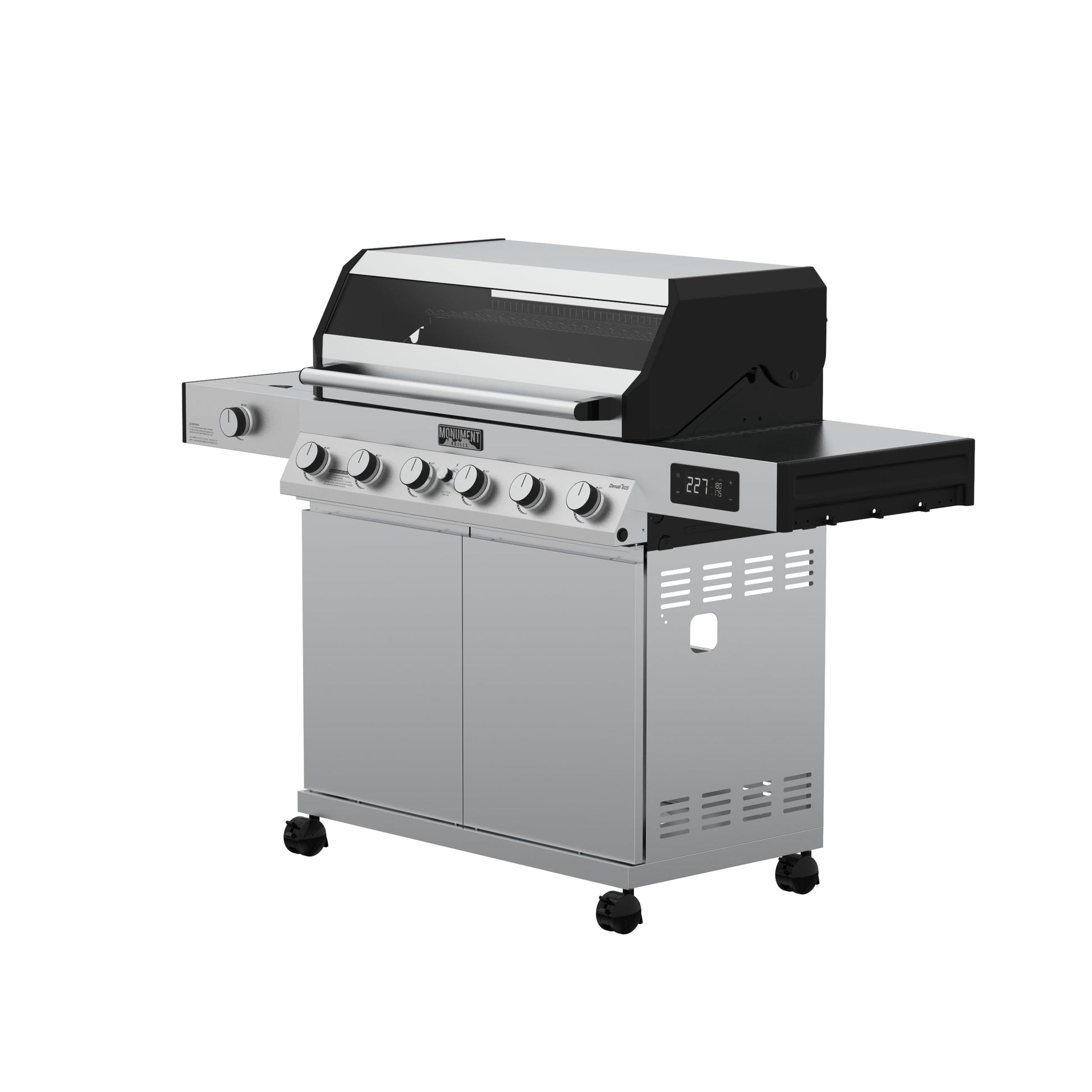 Denali 6-Burner Propane Gas Grill in Stainless with Clearview Lid, 3-Phase LED Controls and Side Burner