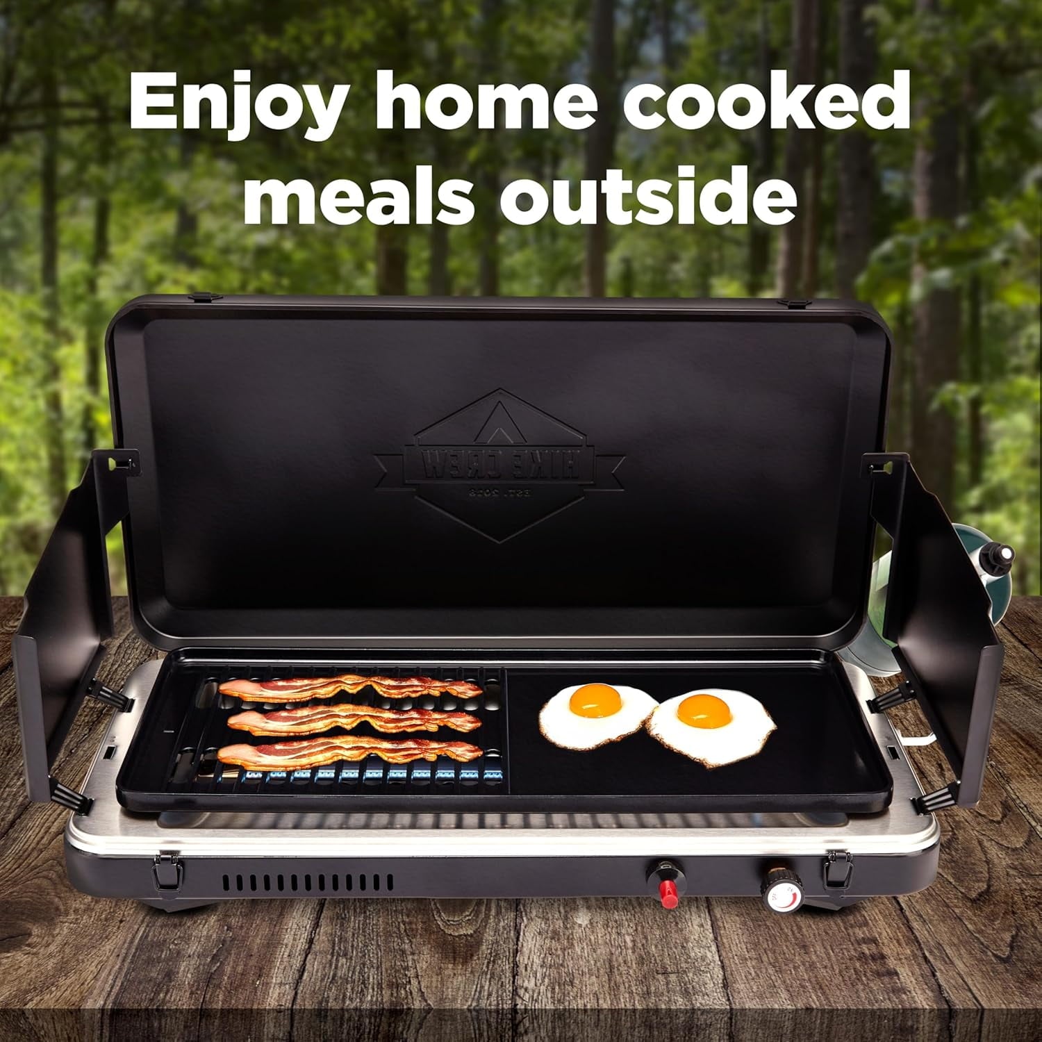 Hike Crew Gas Camping Grill & Griddle - 13,000 BTU Portable Propane Grill with Integrated Igniter & More!