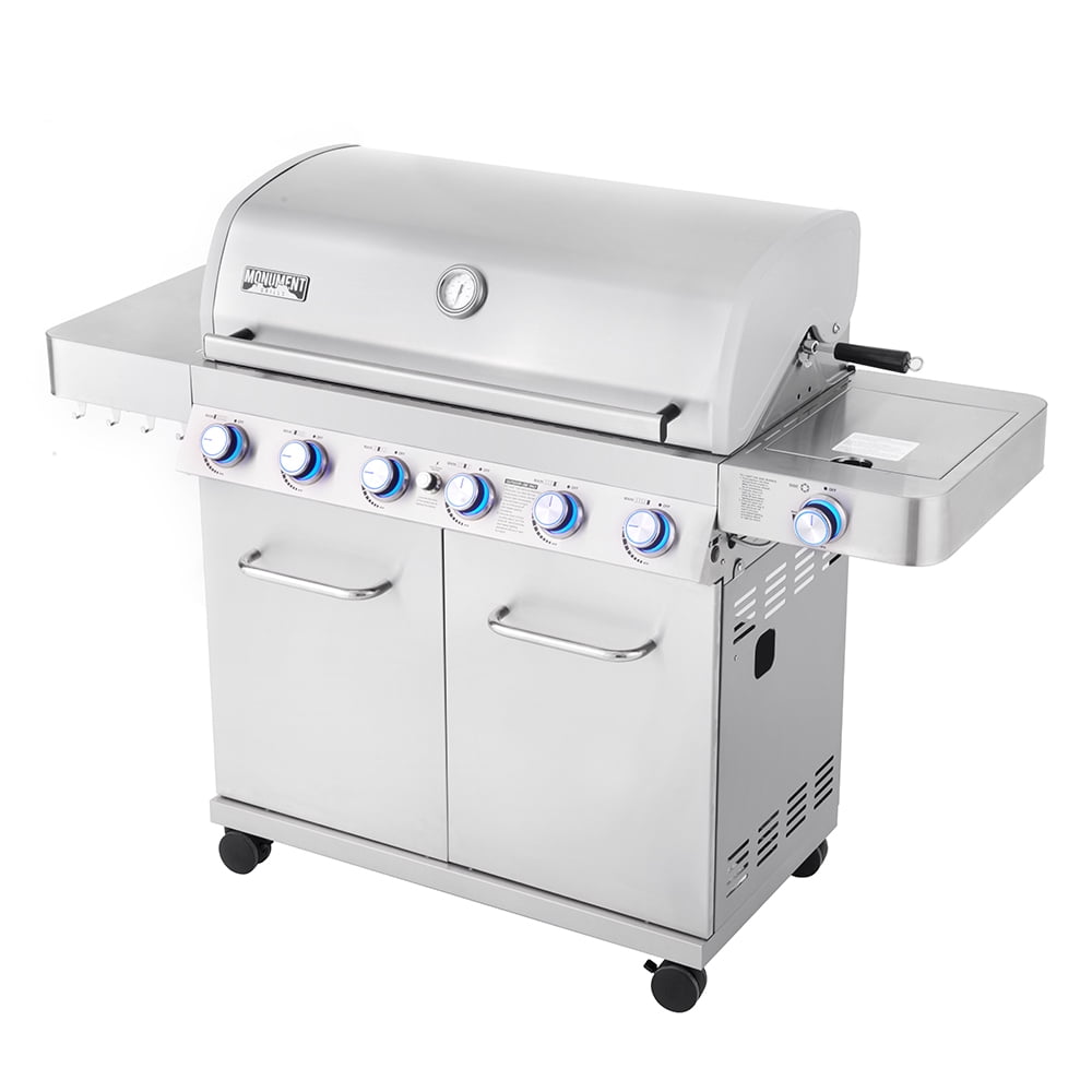 Monument Grills 77352 6-Burner Propane Gas Stainless Grill with LED Controls, Side Burner and Rotisserie Kit