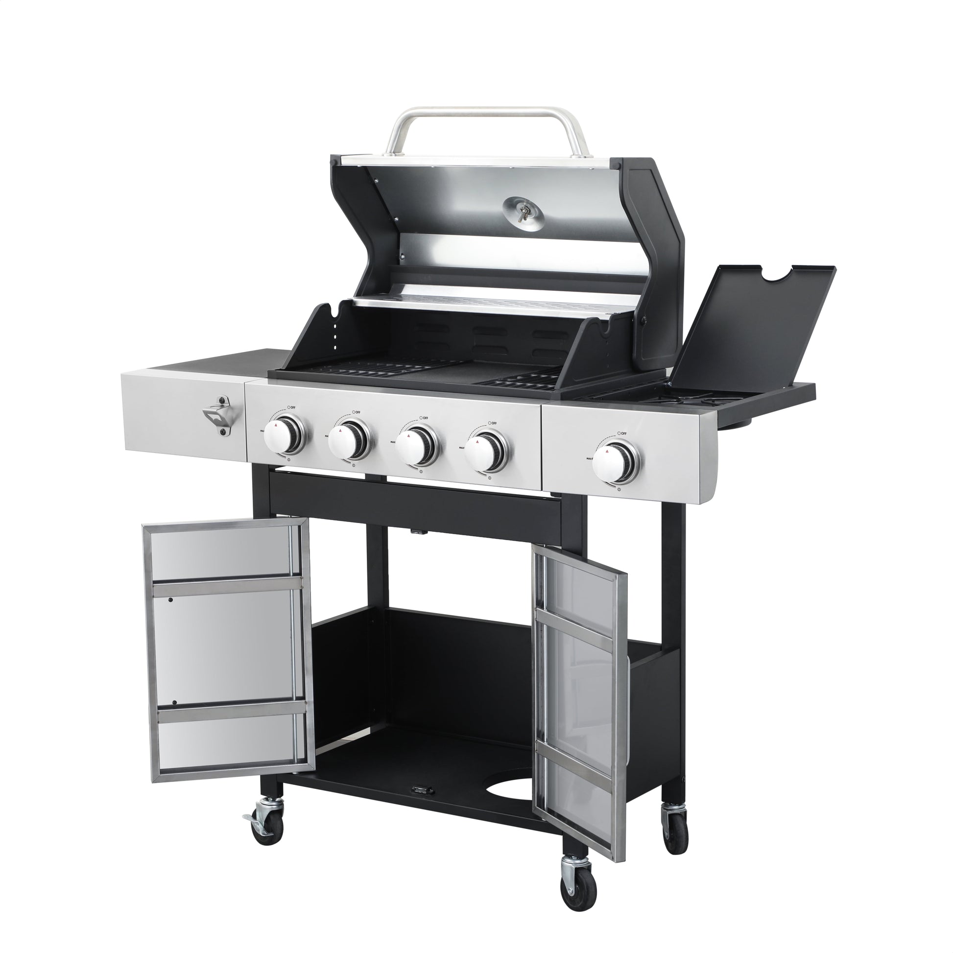 SHINPT Propane Gas Grill,  46790 BTU Heavy Duty Grill with Side Burner and Built-in Thermometer, Stainless Steel BBQ Grill with 440 Warming Area