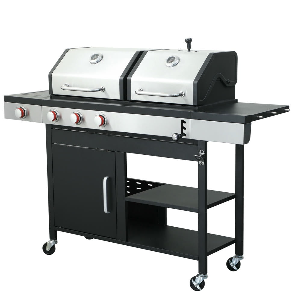 Barara King BBQ Grill, Outdoor Camping Grill,3-Burner Propane Gas BBQ Grill with Side Burner, 37230BTU Output With Enameled Cast Iron Cooking Grids
