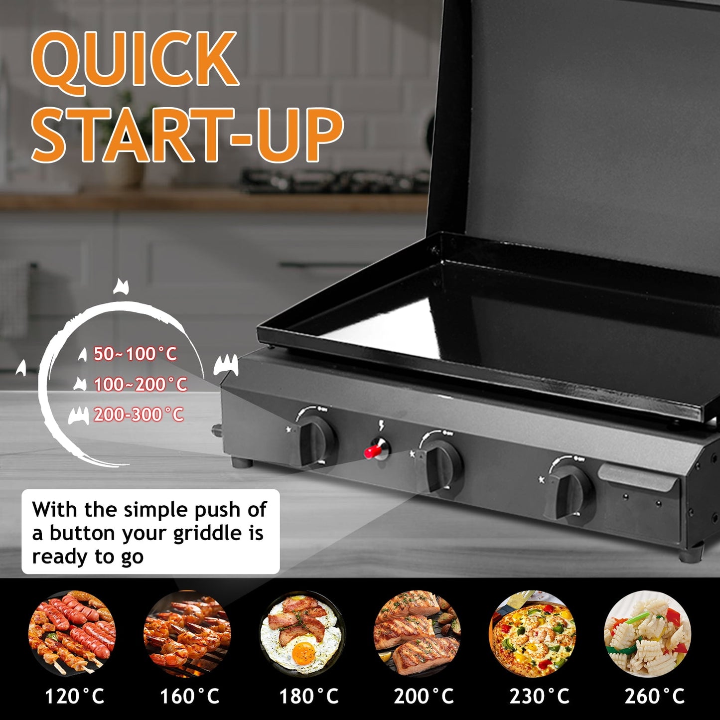 Ktaxon 3 Burner Propane Griddle Flat Top Gas Grill 30000 BTU with Lid,Ceramic Coated Cast Iron Pan,Portable