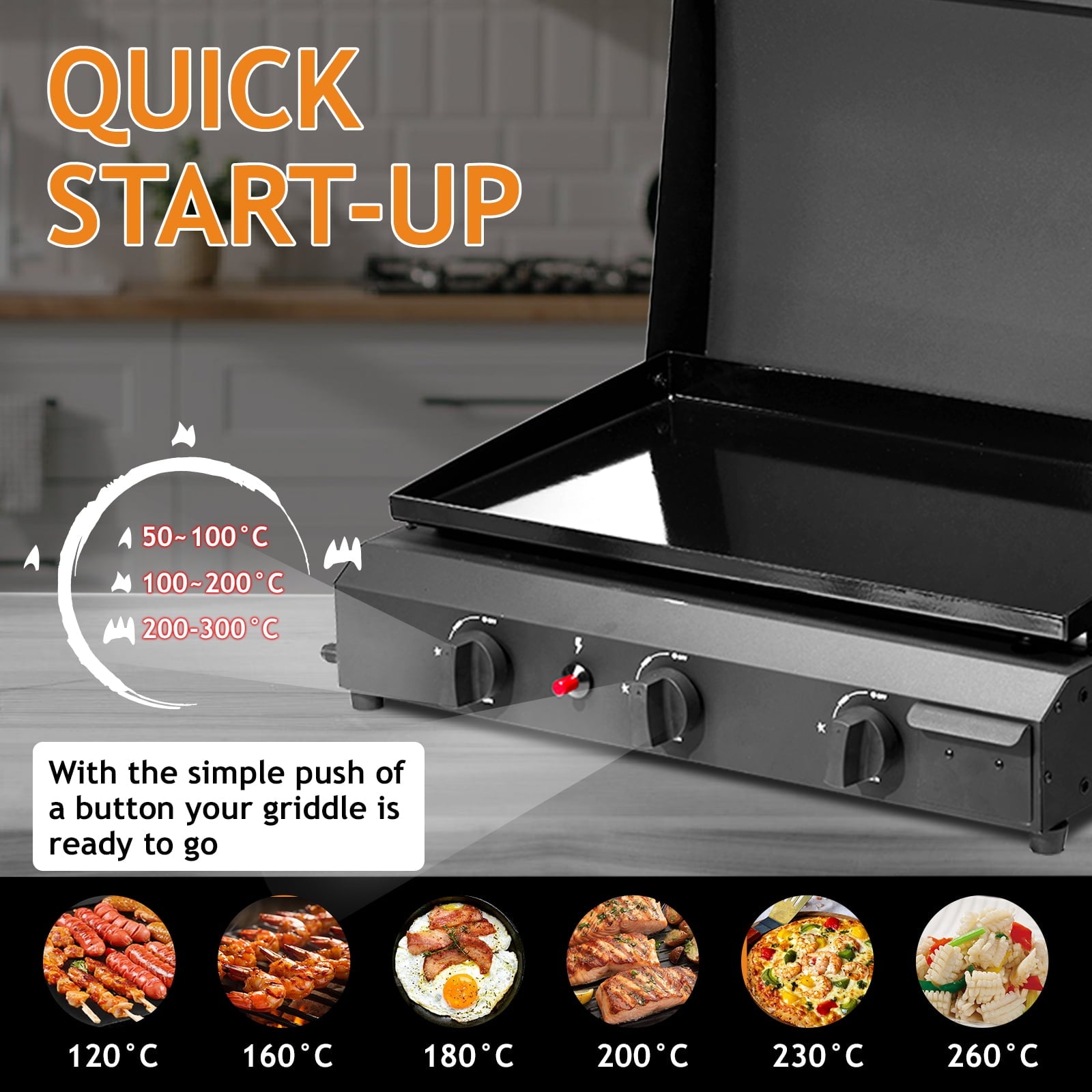 Ktaxon 3 Burner Propane Griddle Flat Top Gas Grill 30000 BTU with Lid,Ceramic Coated Cast Iron Pan,Portable