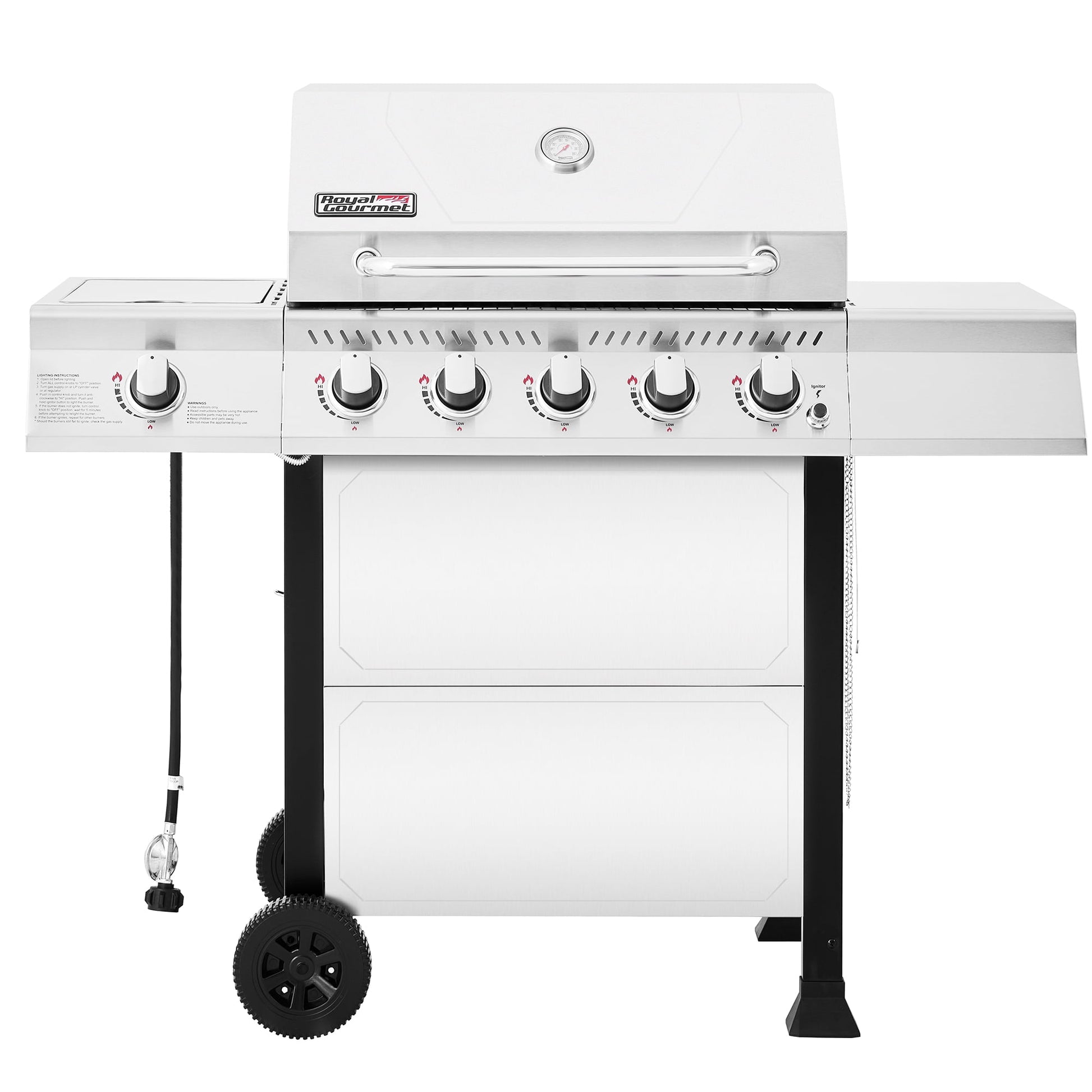 Royal Gourmet GA5401T 5-Burner BBQ Liquid Gas Grill with Sear Burner and Side Burner,  Stainless Steel 60,000 BTU Barbecue Grill,Silver