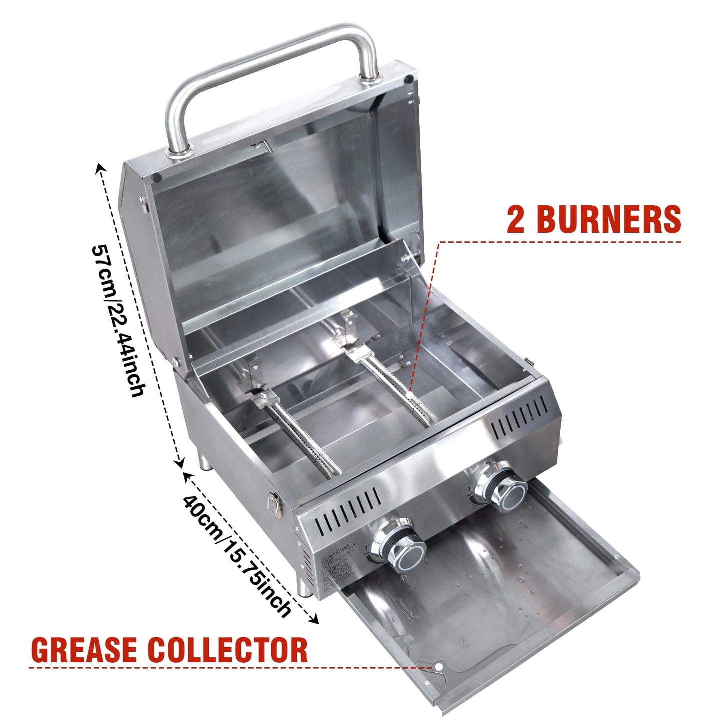 Bestfire 20" Tabletop Gas Grill 2 Burners, 20,000 BTUs Stainless Steel Portable Propane Grill with Legs for Outdoor Patio Backyard Camping, Tailgating, and RV Trips