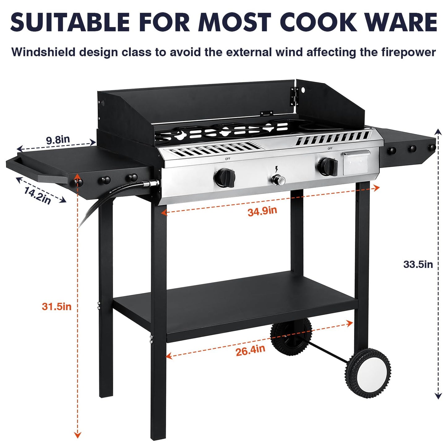 Frizi  150,000 BTU 2-Burner Outdoor Gas Stove with Side Shelves, Auto-Ignition & Regulator, Heavy-Duty Propane Outdoor Cooking Stove for Camping, BBQ, and Patio Use
