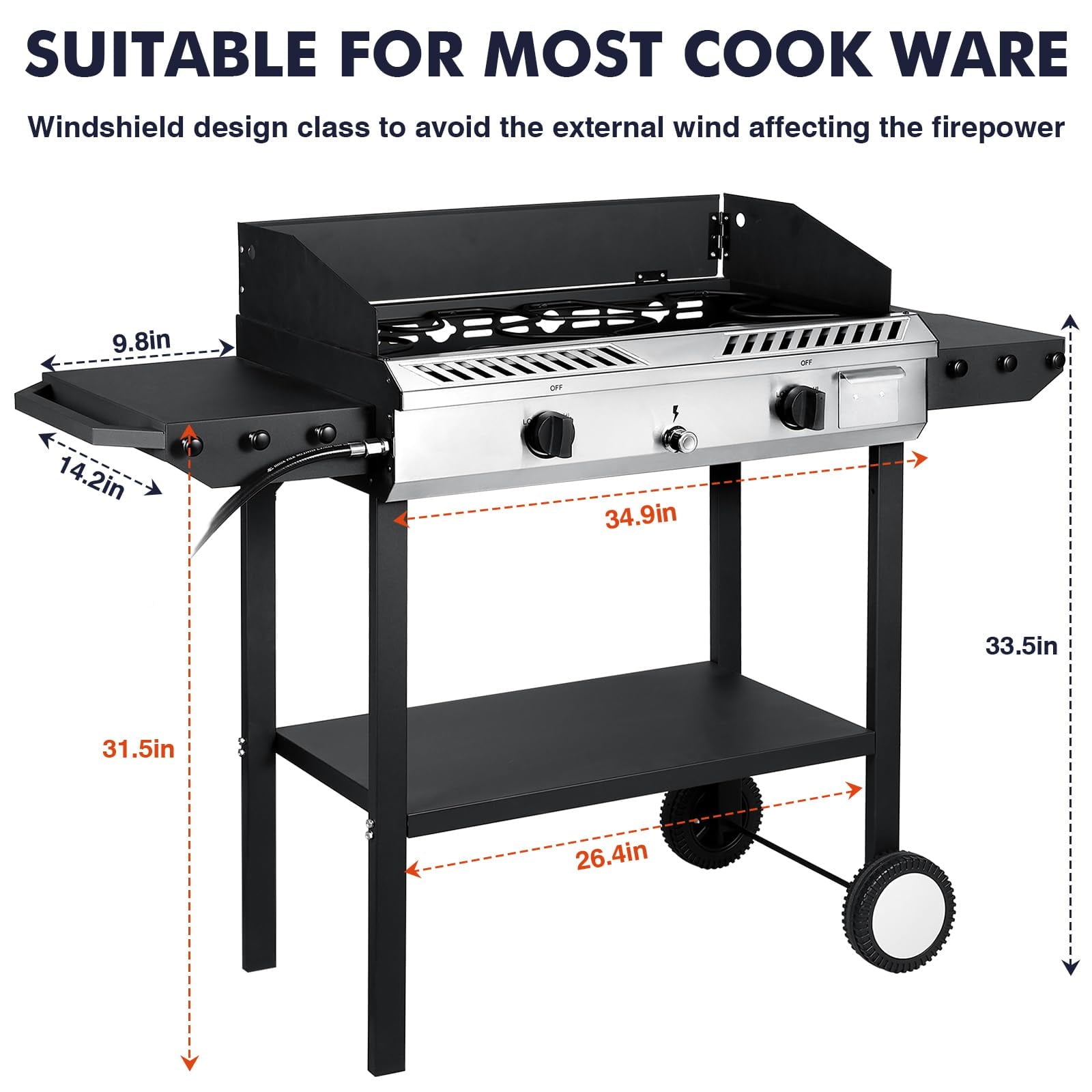 Frizi  150,000 BTU 2-Burner Outdoor Gas Stove with Side Shelves, Auto-Ignition & Regulator, Heavy-Duty Propane Outdoor Cooking Stove for Camping, BBQ, and Patio Use