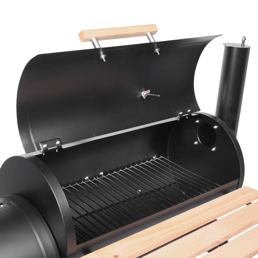 Outdoor Gas Grill, Modern Multi-Function Charcoal Barbecue Pit with Seasoning Rack and Plastic Wheels, Meat BBQ Cooker for Patio, Backyard, Garden, Camping, Party, Black