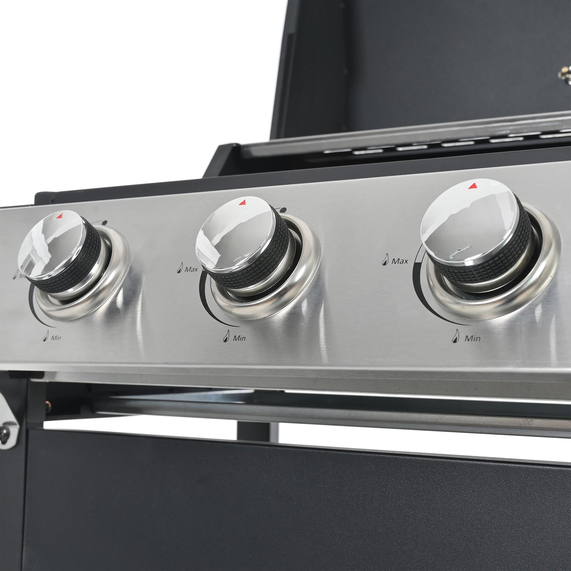 3 Burners BBQ Propane Gas Grill Side Burner & Thermometer, Stainless Steel 25,650 BTU Output Stainless Steel Grill for Patio Garden Barbecue Two Shelves (3-Burners Grill)