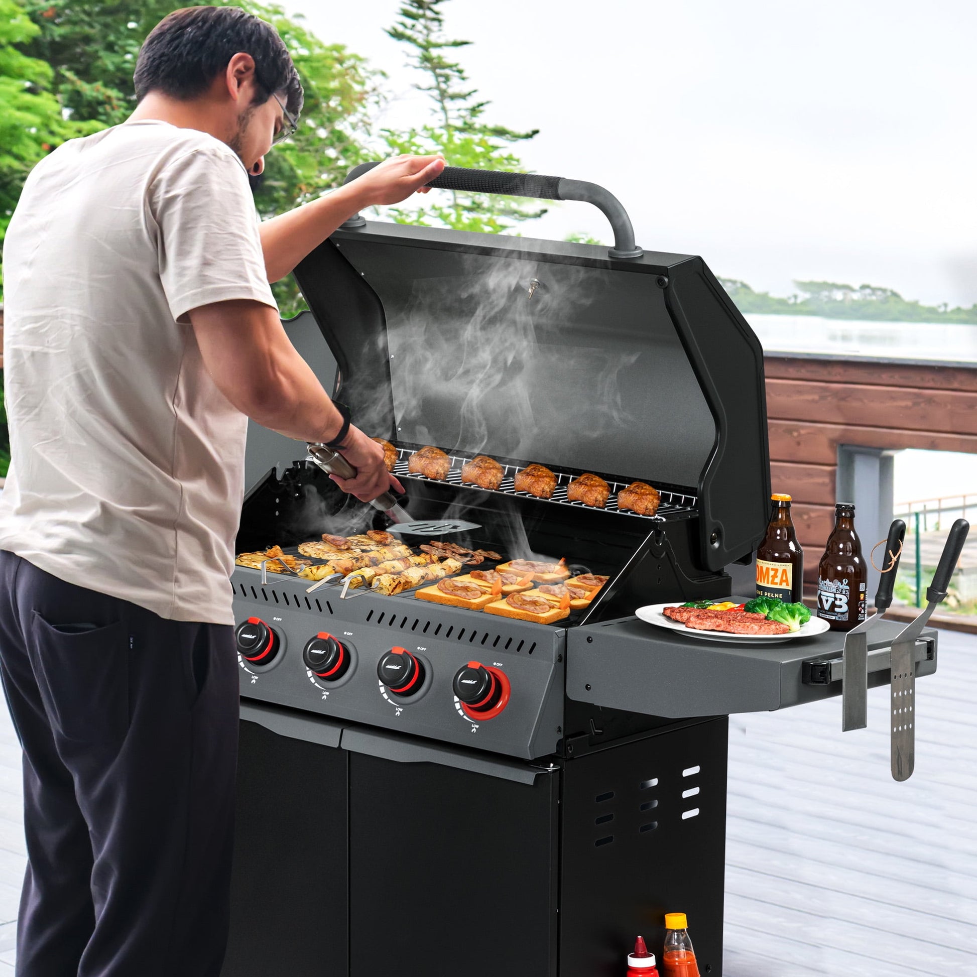 Royal Gourmet GA5407H 5-Burner BBQ Gas Grill with Sear Burner and Lidded Side Burner