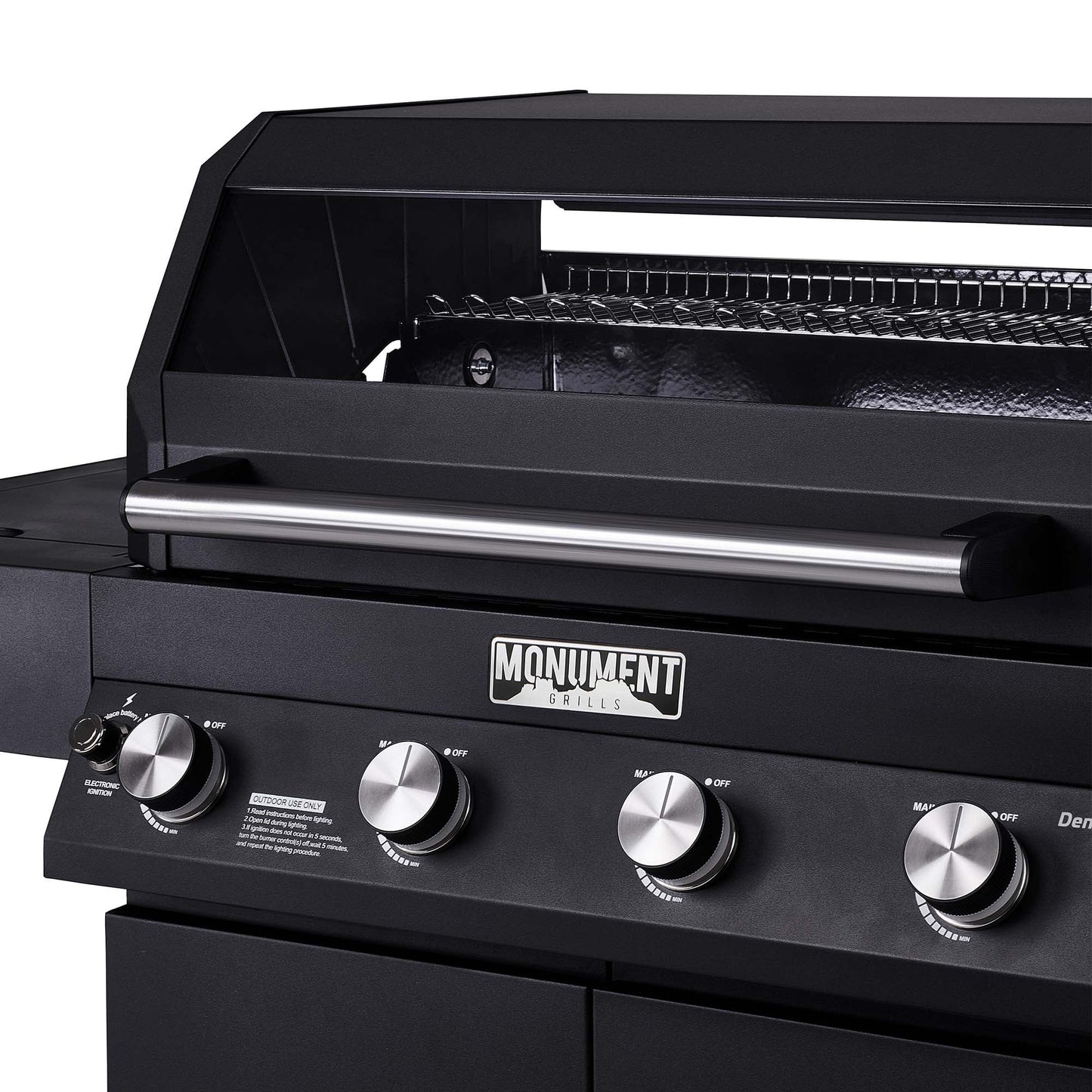 Denali 4-Burner Propane Gas Grill in Black with Clearview Lid, 3-Phase LED Controls and Side Burner