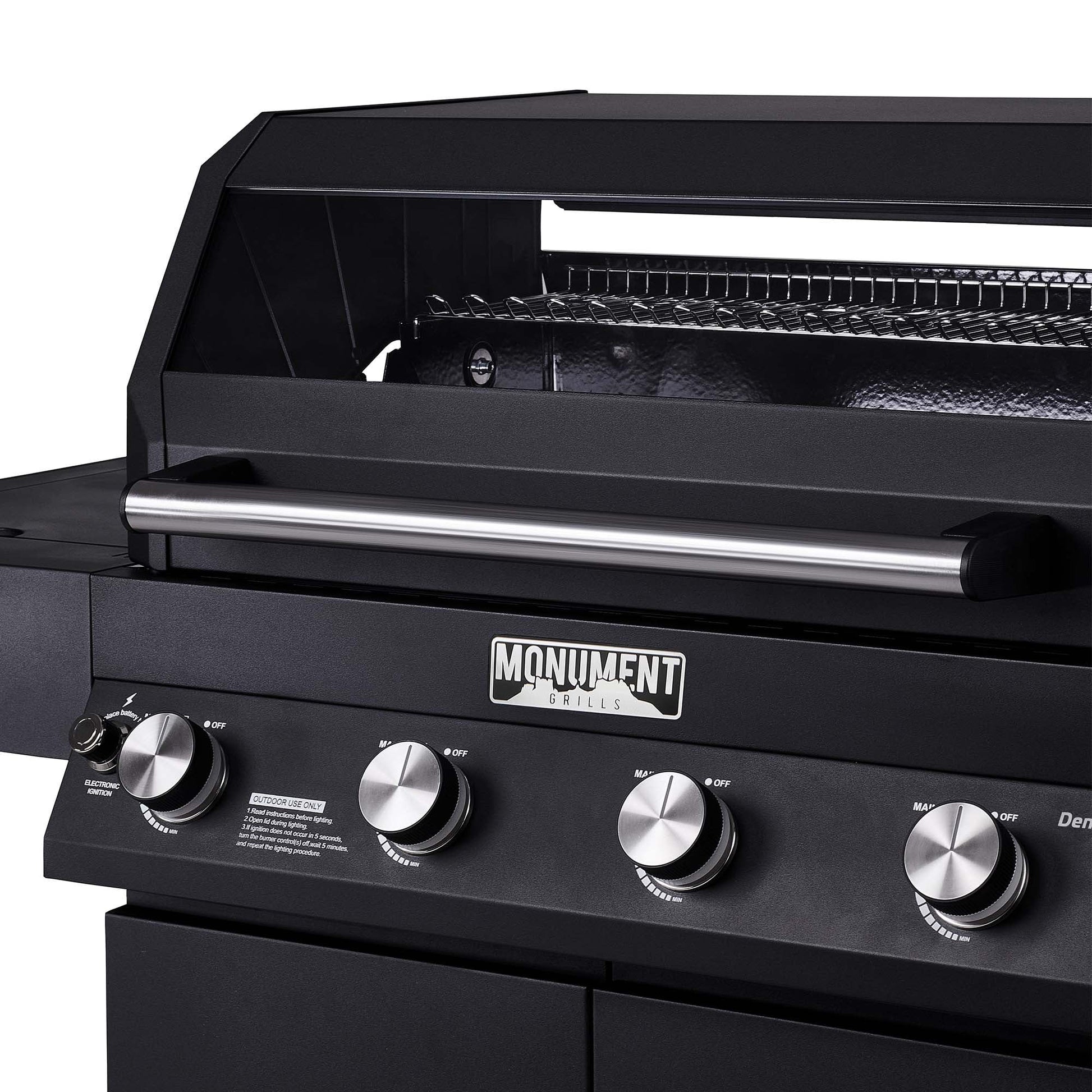 Denali 4-Burner Propane Gas Grill in Black with Clearview Lid, 3-Phase LED Controls and Side Burner