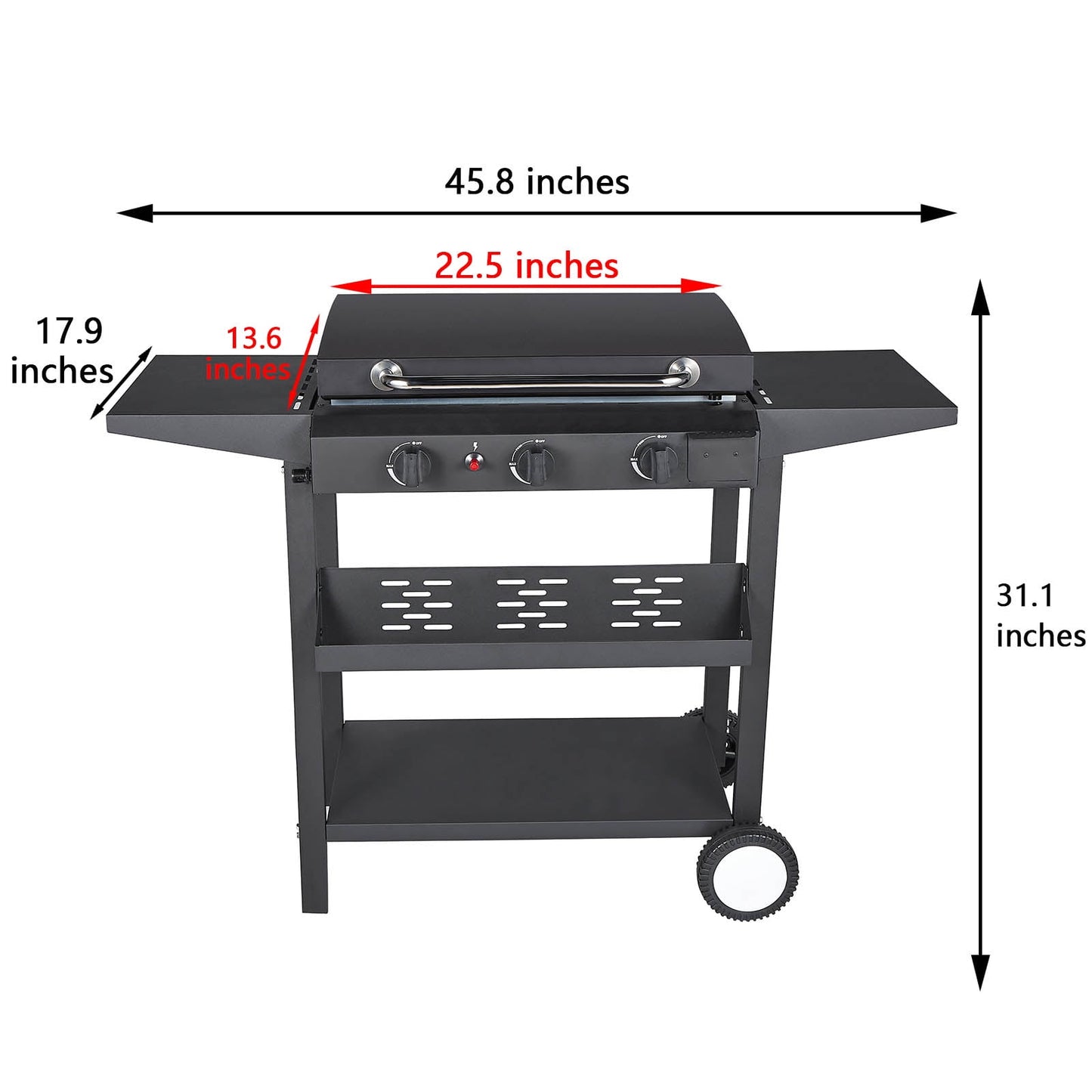 SUGIFT 3-Burner Propane Gas Griddle Outdoor Flat Top Gas Grill Can Be Detached Table Top Griddle, for BBQ, Camping