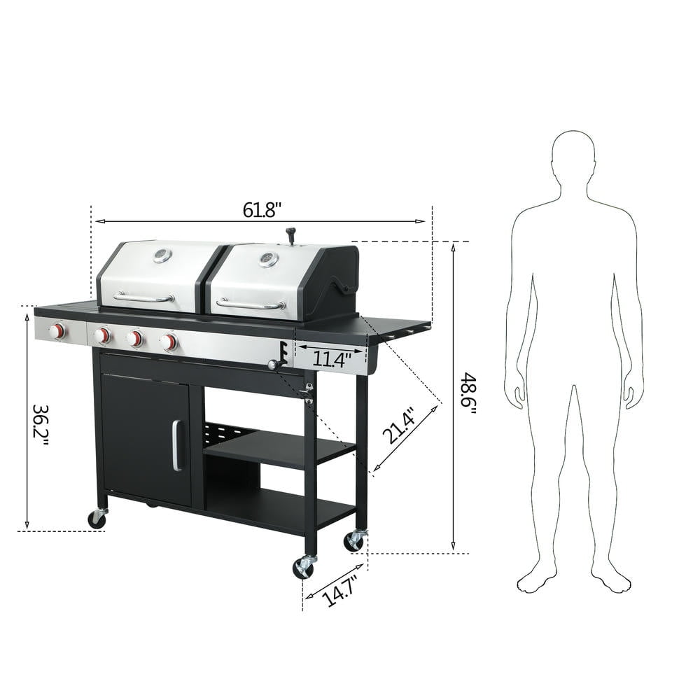 Barara King BBQ Grill, Outdoor Camping Grill,3-Burner Propane Gas BBQ Grill with Side Burner, 37230BTU Output With Enameled Cast Iron Cooking Grids