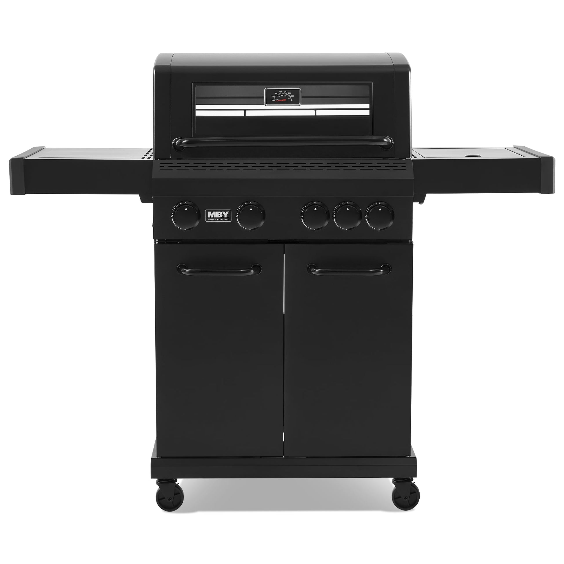 MBY 4-Burner Propane Gas Grill with Side Burner, 50,000 BTU Outdoor BBQ Grill with Cast Iron Grates and Griddle, Heavy Duty for Backyard Cooking
