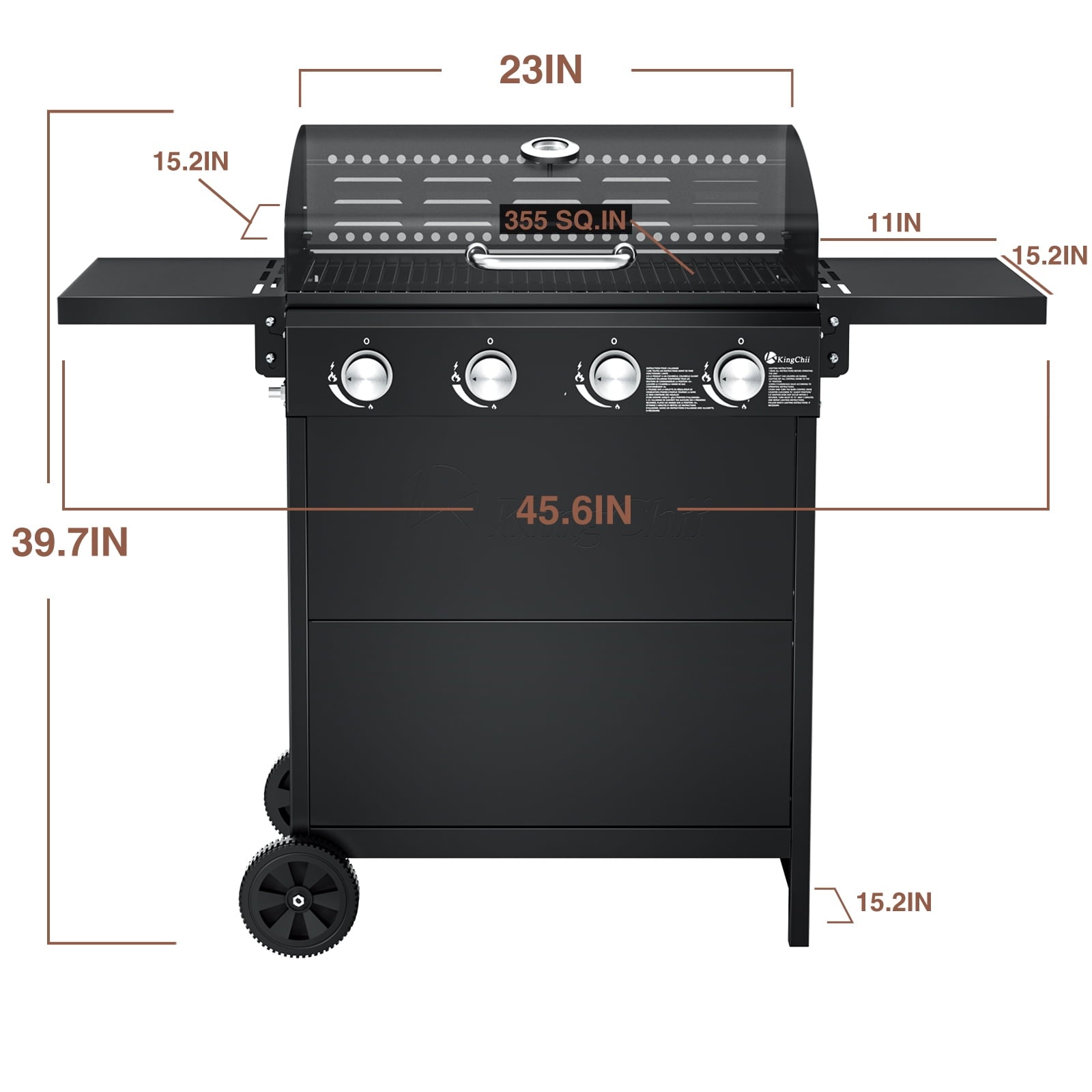 Kingchii 4-Burner Propane Grill, 38,000 BTUs Gas Grill with Foldable Side Tables, Built-in Thermometer for Outdoor Grilling, BBQs and Camping