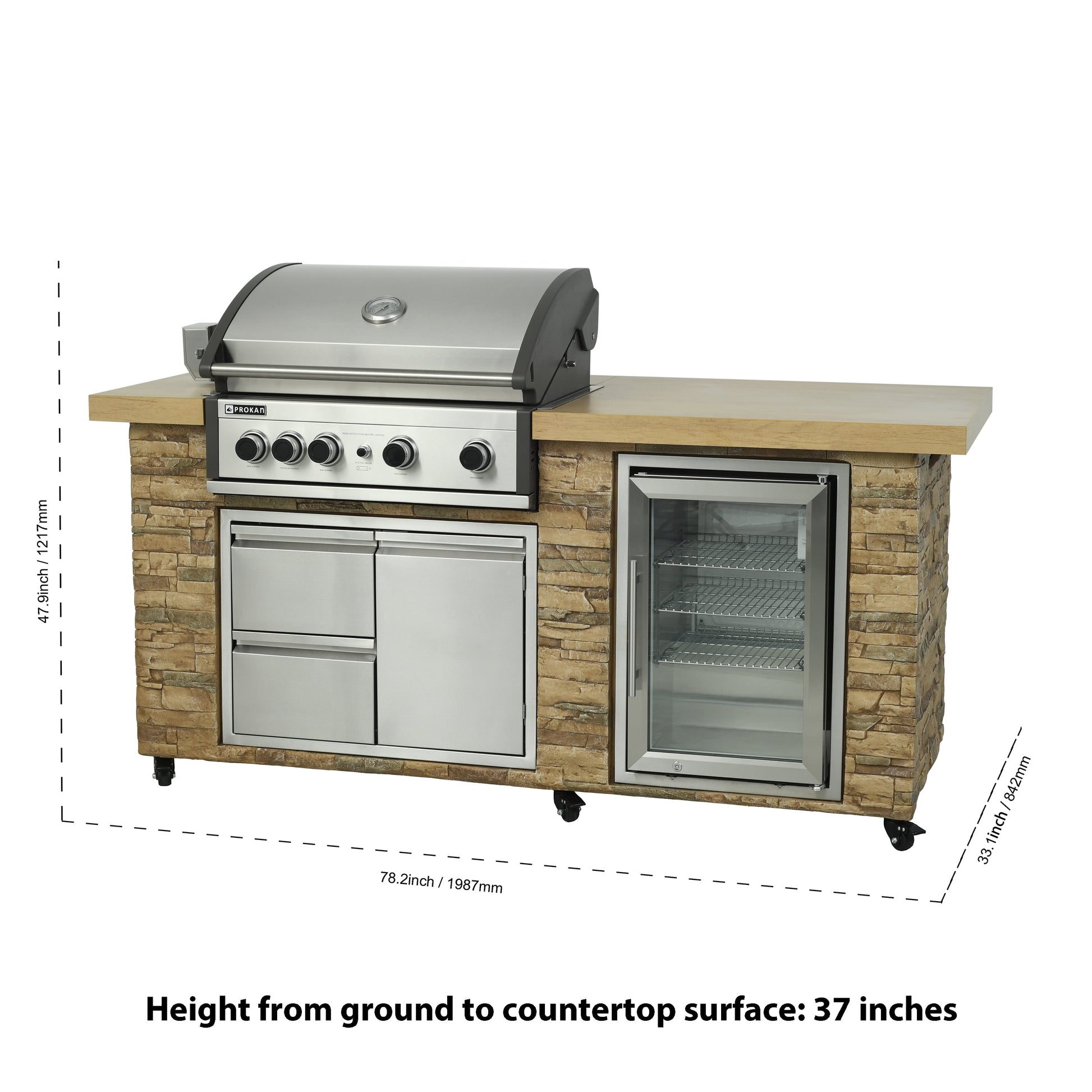 78" Pro Elite 5b Golden White Island Grill