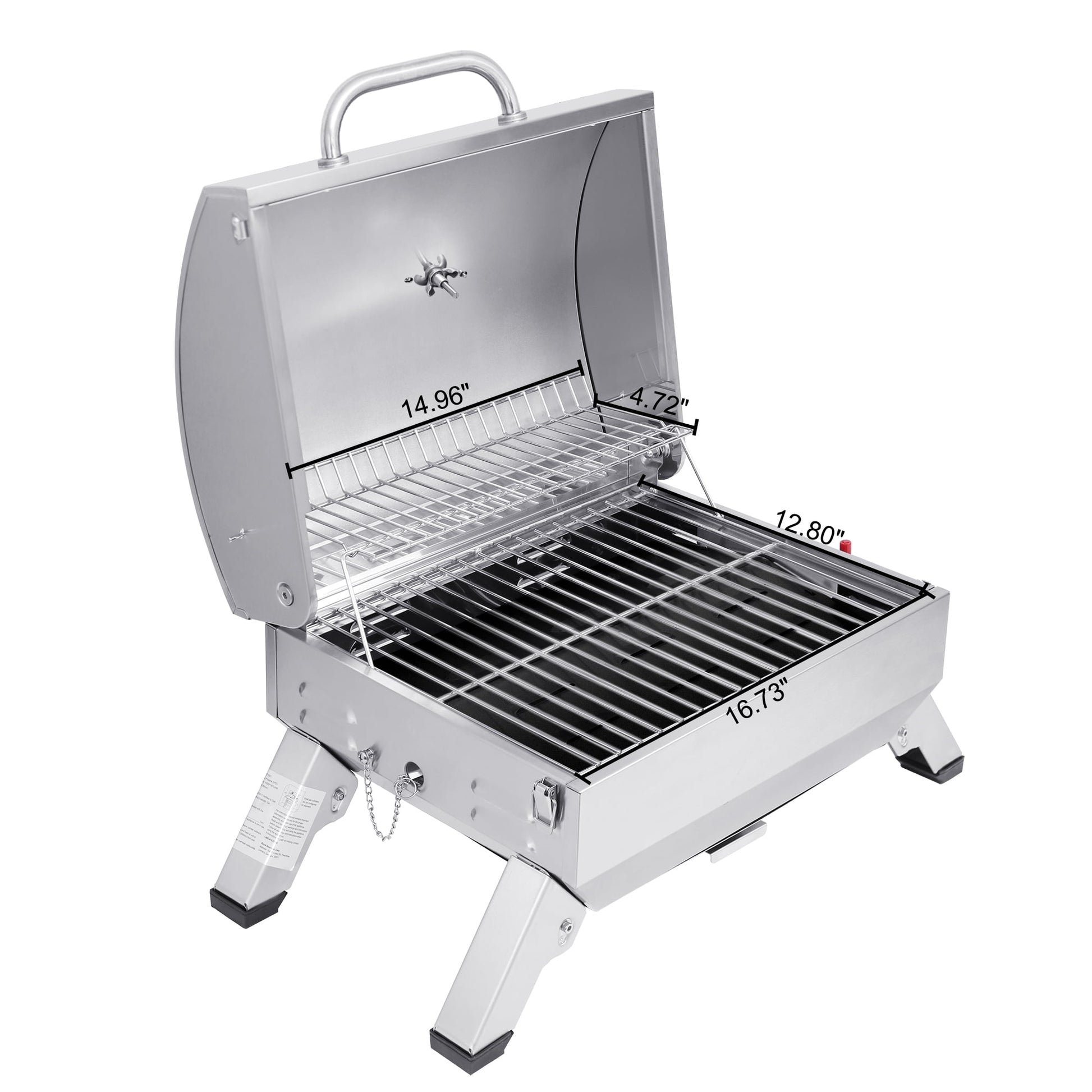 Royal Gourmet GT1001 Stainless Steel Portable Gas Grill, Tabletop Grill with Folding Legs and Lockable Lid, Outdoor Camping, Deck and Tailgating, Silver
