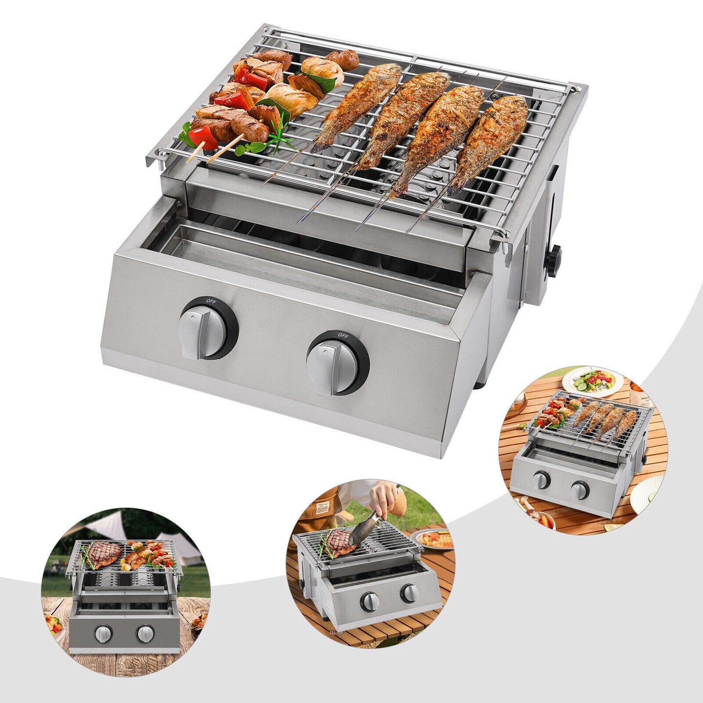 2 Burner Tabletop Propane Gas Grill Stainless Steel Outdoor BBQ Camping Griddle