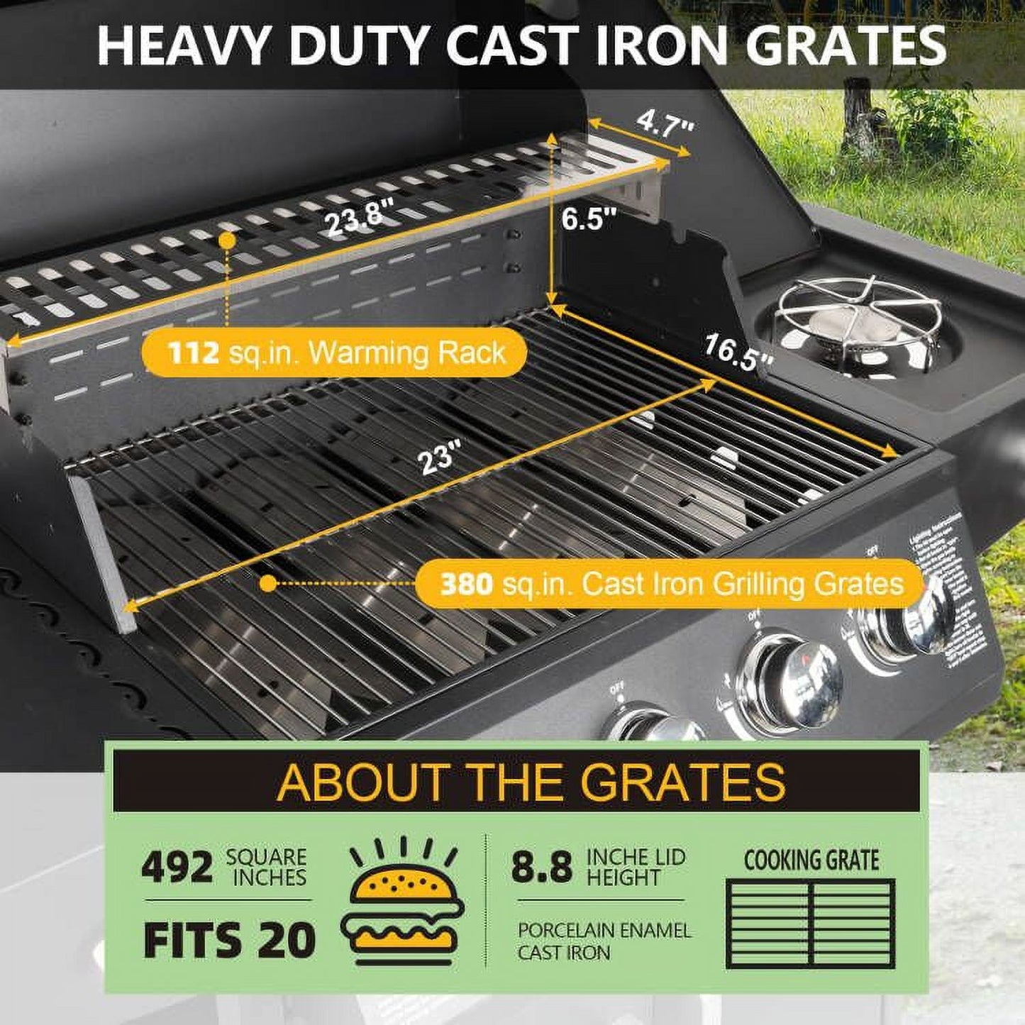 Polar Aurora Propane Gas Grill 4-Burners a Side Burner, Side Table, Steel Grill Cart for Garden Outdoor Cooking Picnic