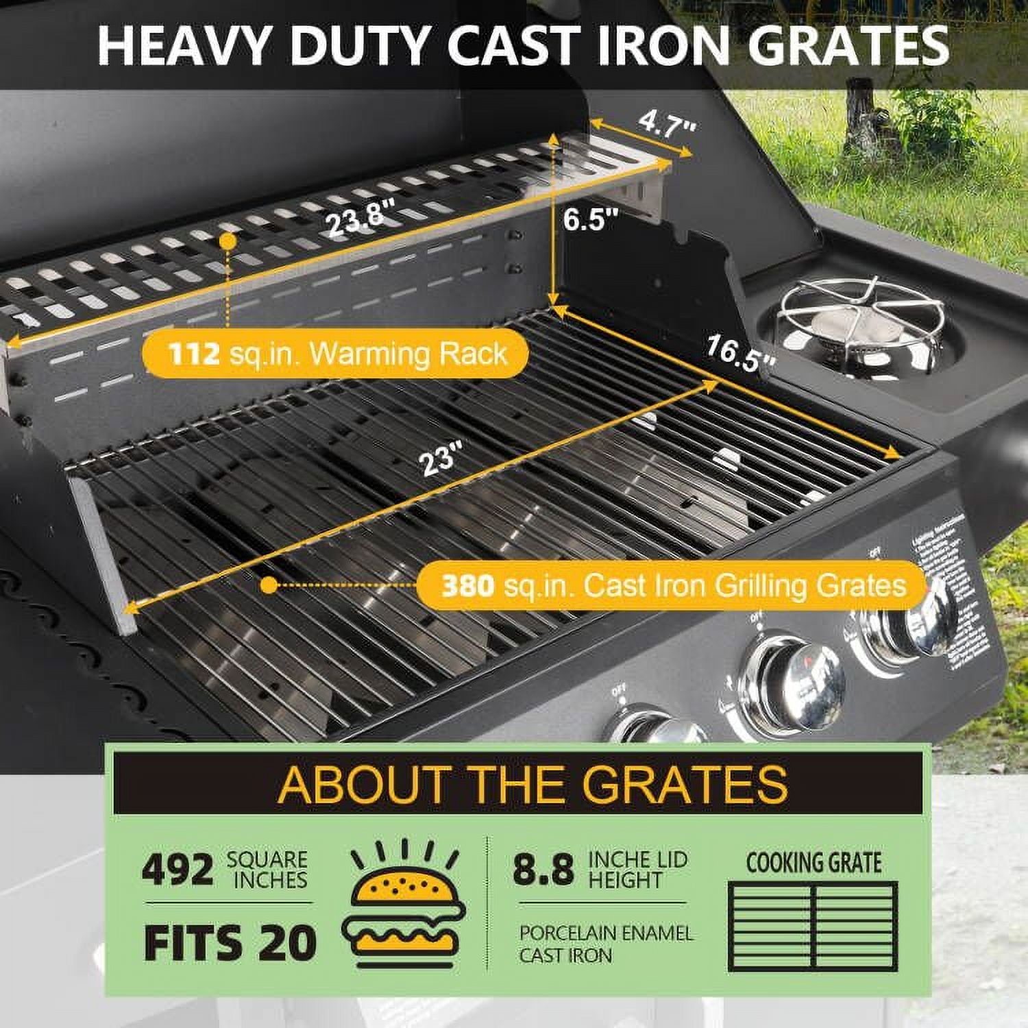 Polar Aurora Propane Gas Grill 4-Burners a Side Burner, Side Table, Steel Grill Cart for Garden Outdoor Cooking Picnic
